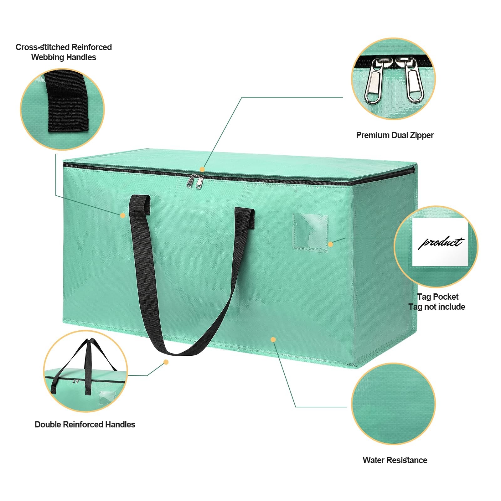 Mint Green Extra Large Heavy Duty Moving Bags Storage Totes with Zippers Set