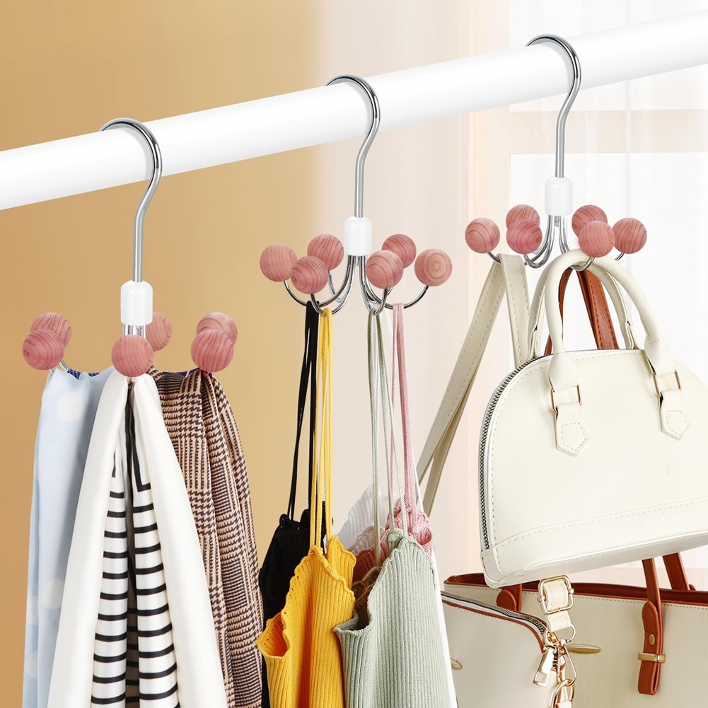 Hoodie Hangers 2-Pack with 6 Balls, 360°Swivel Purse Hanger, Scarf Hanger,3326