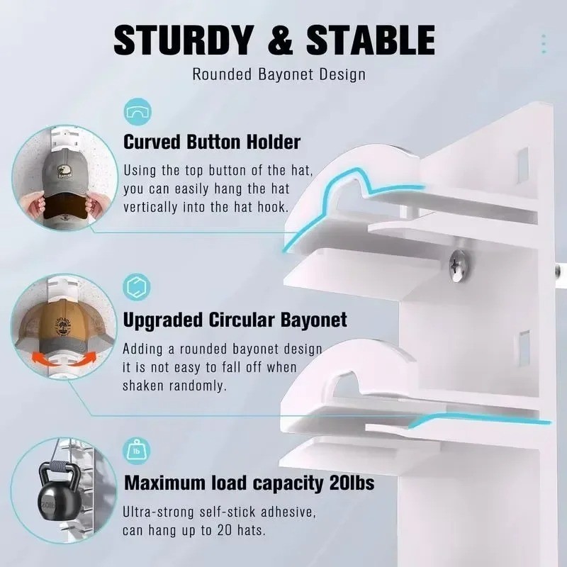 1pcs Wall-Mounted Hat Organizer Rack – 10 Grids Space-Saving Hat Hanger – NEW