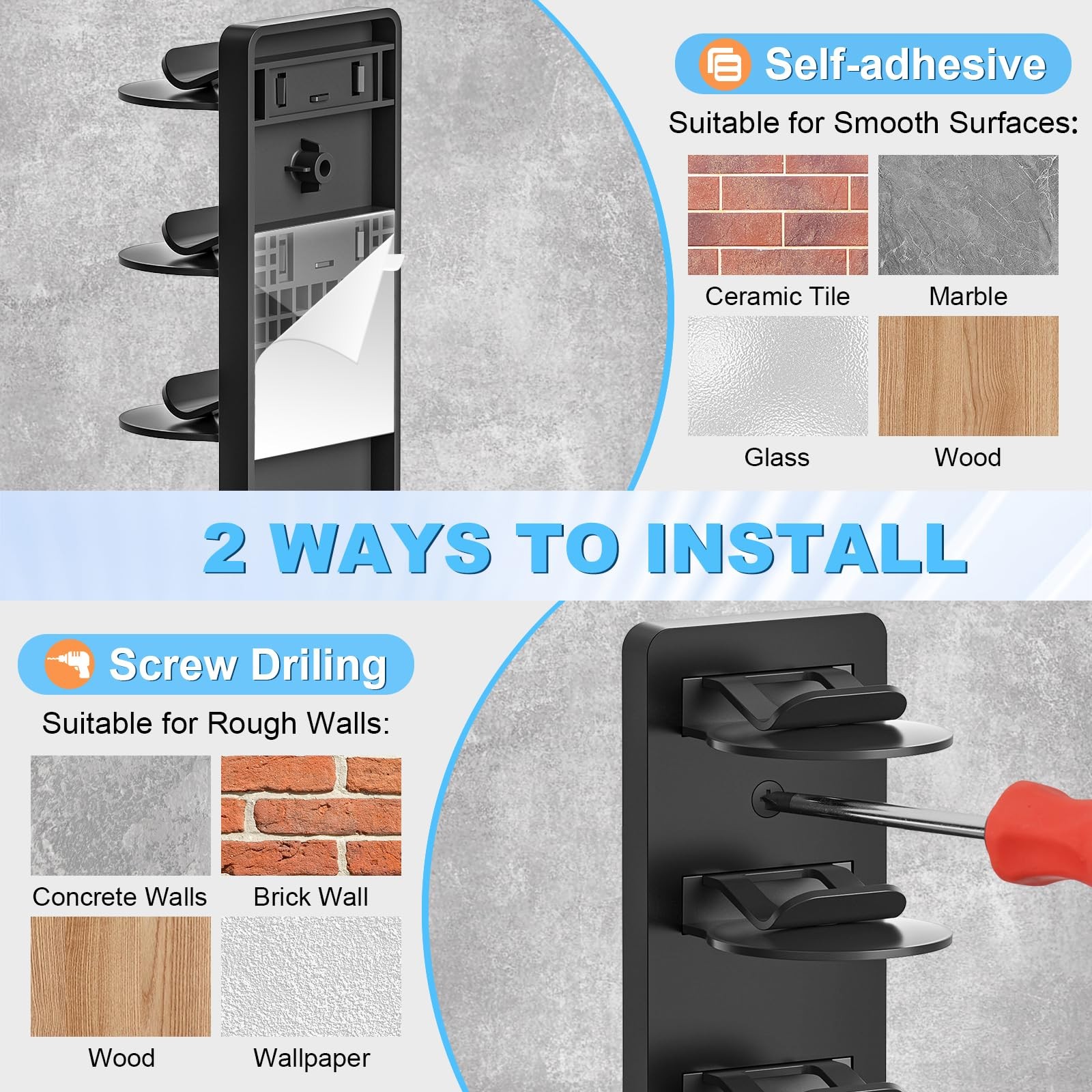 2 Wall Mounted Organizers for 16 Men’s Caps, Adhesive Coat Rack Holder