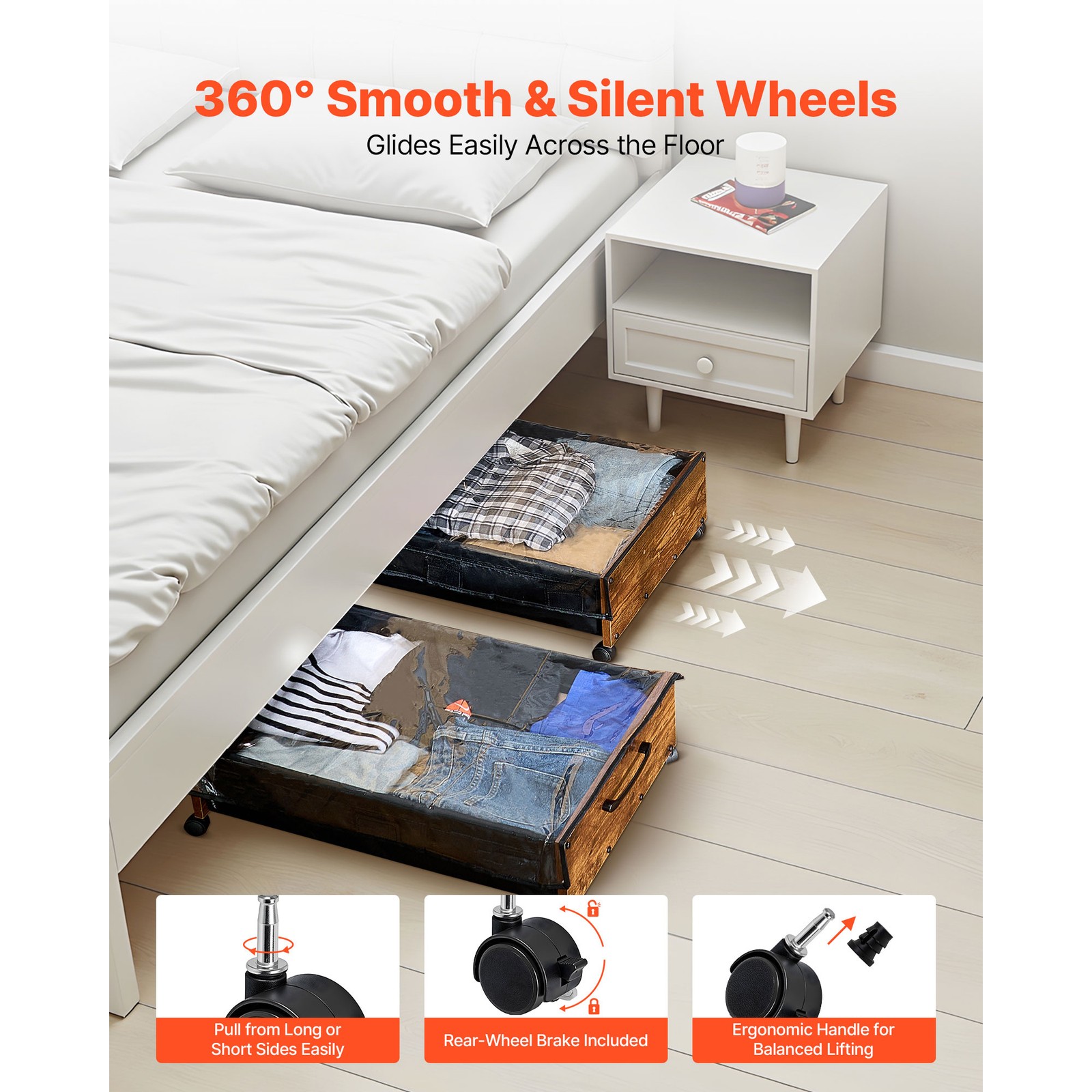 Uimoso Under Bed Storage w/ Wheels 25.6×18.1×7.1In Rolling Storage Bags 2 Pack