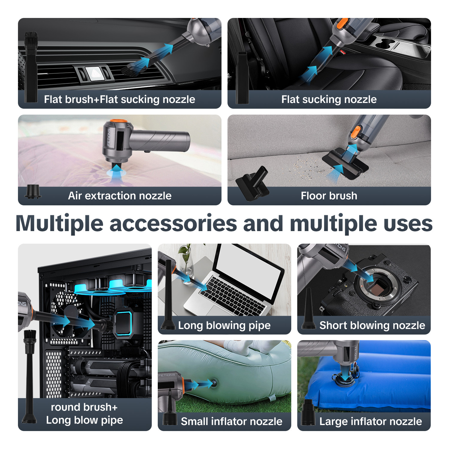 Cordless Handheld Vacuum Cleaner w/ Blower Strong Suction for Car Home Foldable
