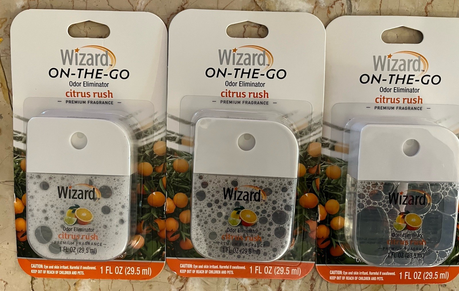 Lot of 3 Wizard On-the-Go Odor Eliminator ~ Citrus Rush 1fl oz