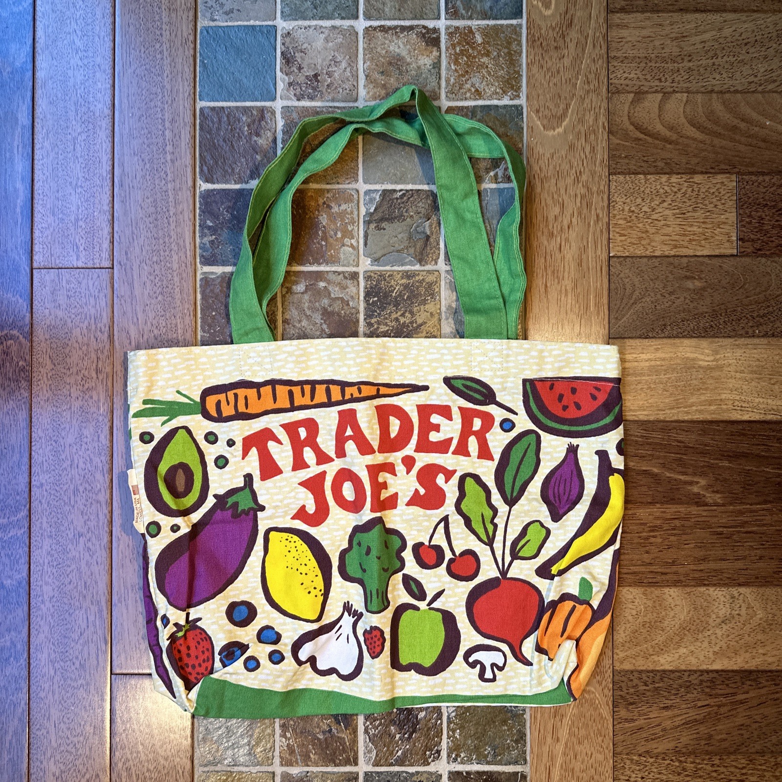 TRADER JOE’S Reusable Canvas Shopping Grocery Tote Bag Fruits Vegetables USA