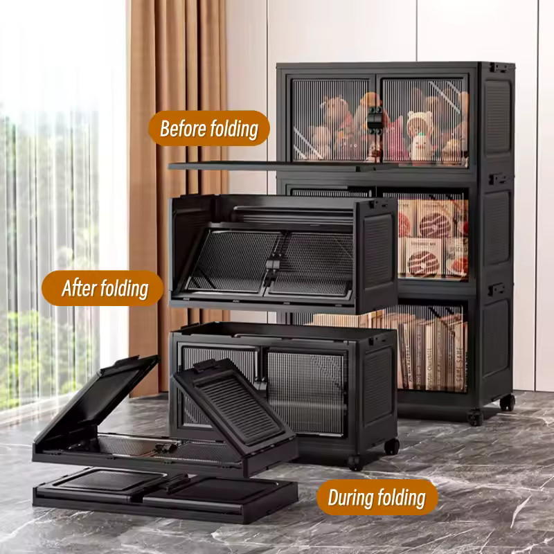 Foldable Storage Cabinet With Wheels Black NEW