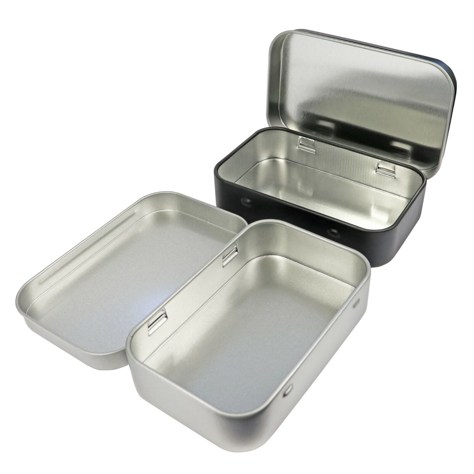 Metal Rectangular Empty Hinged Tins Box Containers 3.75 x 2.45 x 0.8 Inch Silver