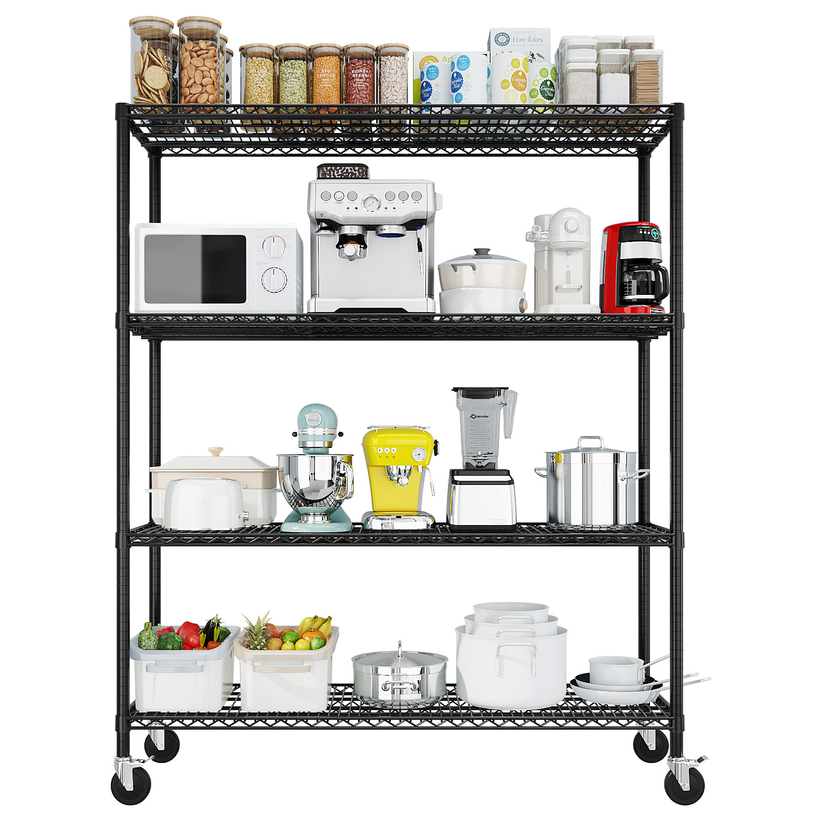 75″H Wire Rolling Shelving Unit on Wheels Adjustable Storage Rolling Wire Rack