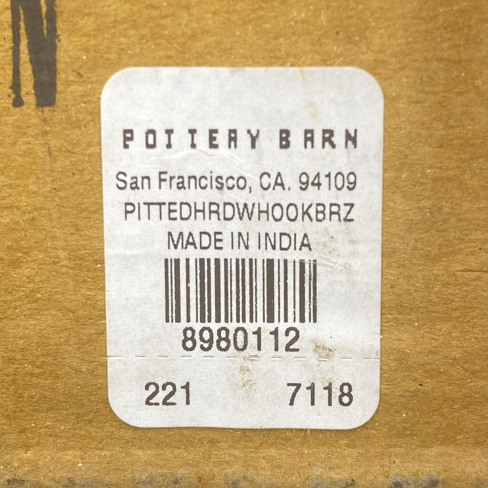 NEW Pottery Barn PITTED BRONZE METAL WALL HOOK 8” Oversized Dual Coat Robe NOS