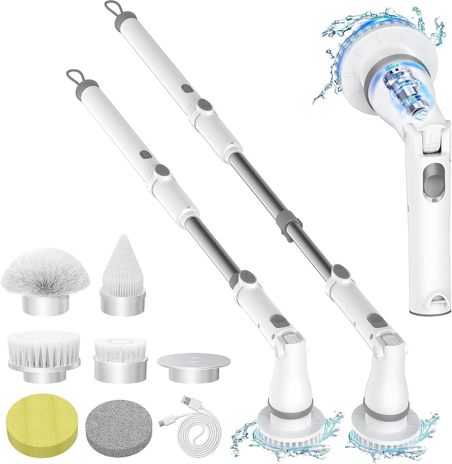 Electric Spin Scrubber Cordless Bathroom Scrubber with 6 Heads Telescopic Handle