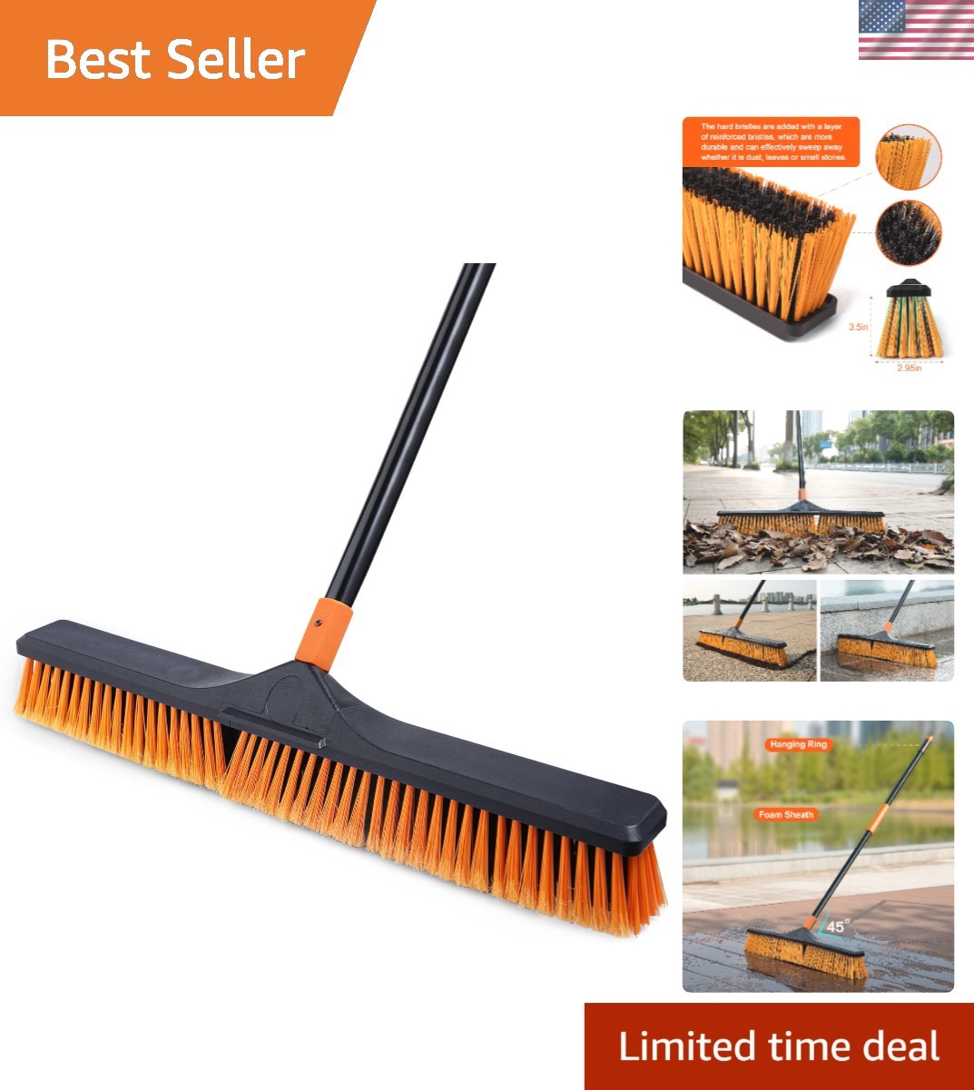 Push Broom Floor Sweeping Brush Large Heavy Duty Outdoor Indoor Garage Deck C…