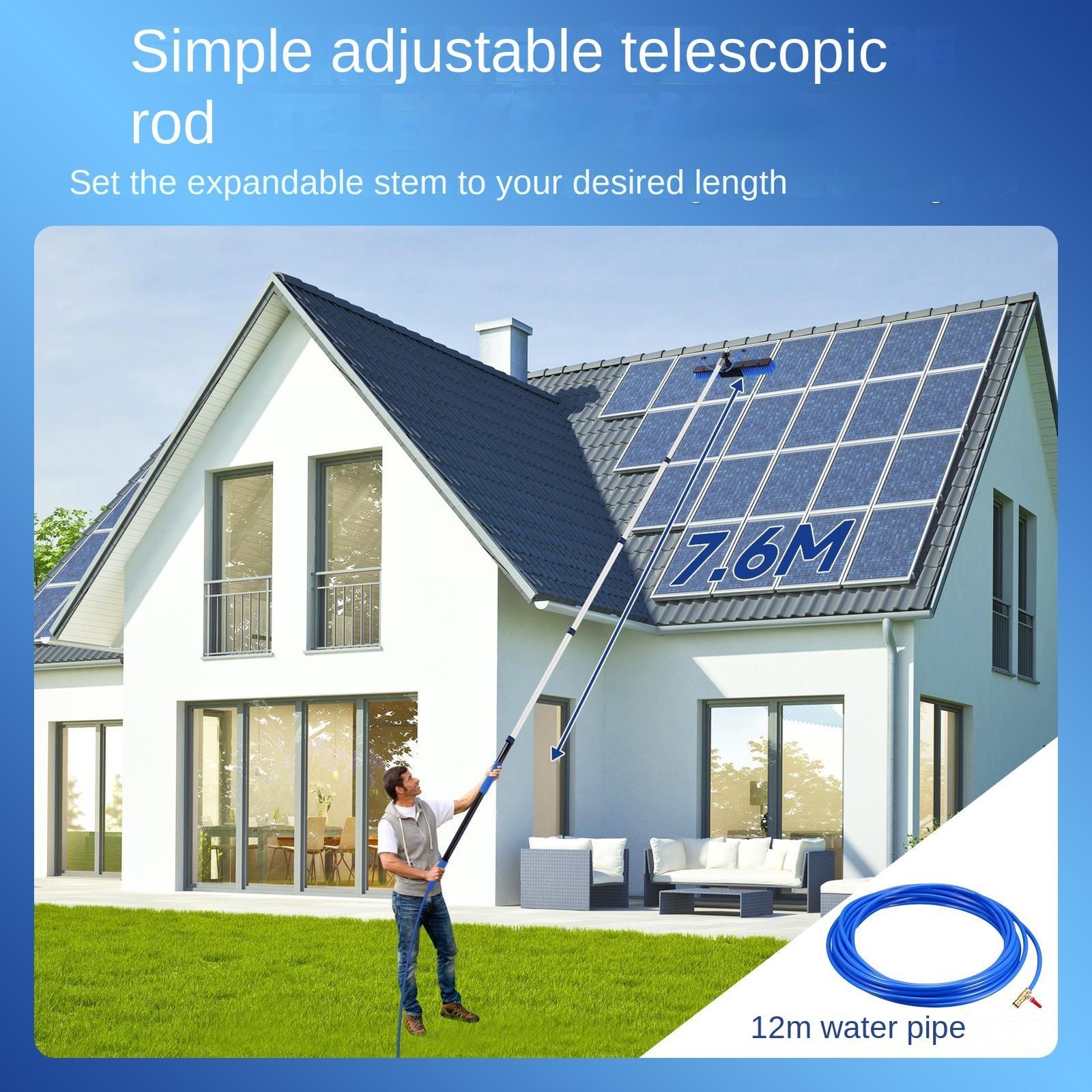 Solar Panel Cleaning Kit with 16 ft Water Fed Pole, Brush and Squeegee