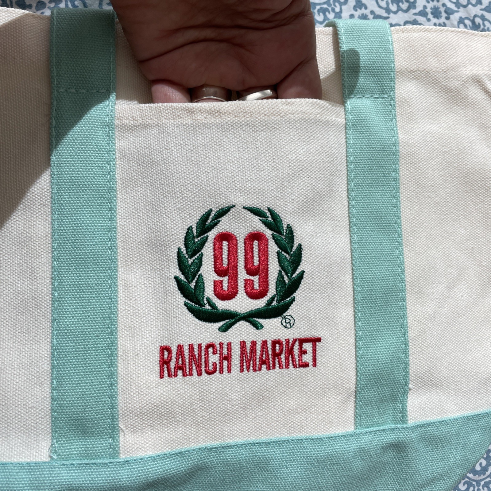 99 Ranch Market Canvas Mini Tote Bag White Mint Green Logo Small Reusable