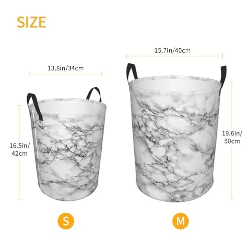 Laundry Hamper Bag With Waterproof Liner – Round S(38L) Black And White Marble