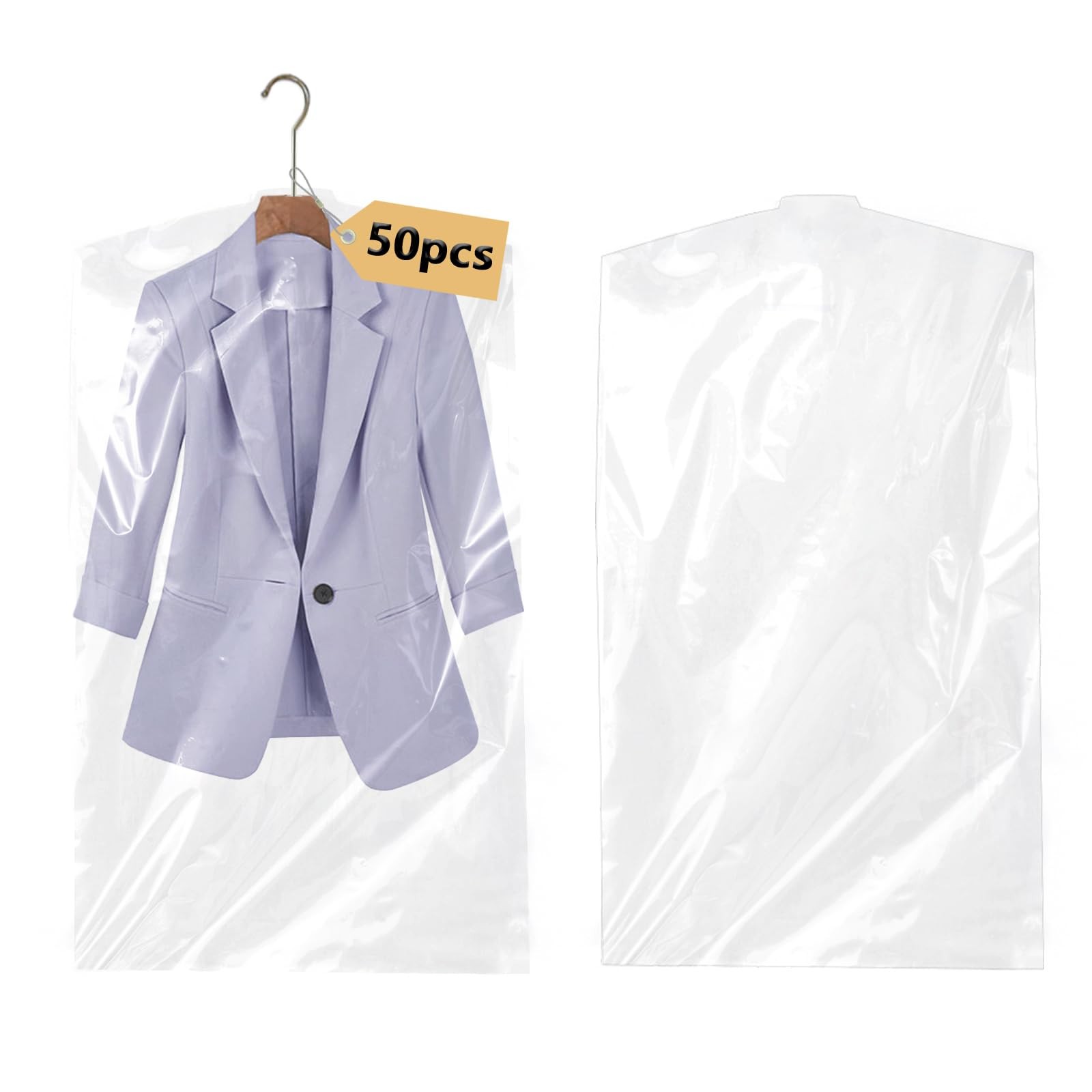 50 Pack Clear Plastic Garment Bags Hanging Clothes Storage for Dresses Skirts