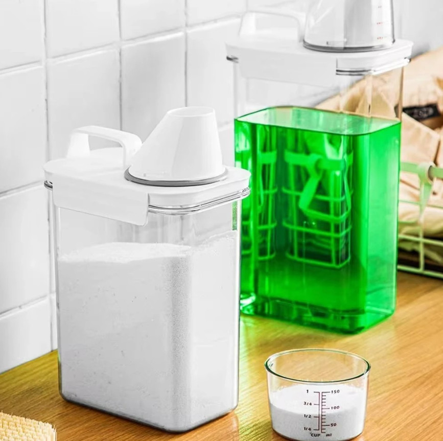 1pcs Airtight Laundry Detergent Dispenser – Clear Powder & Liquid Storage Jar
