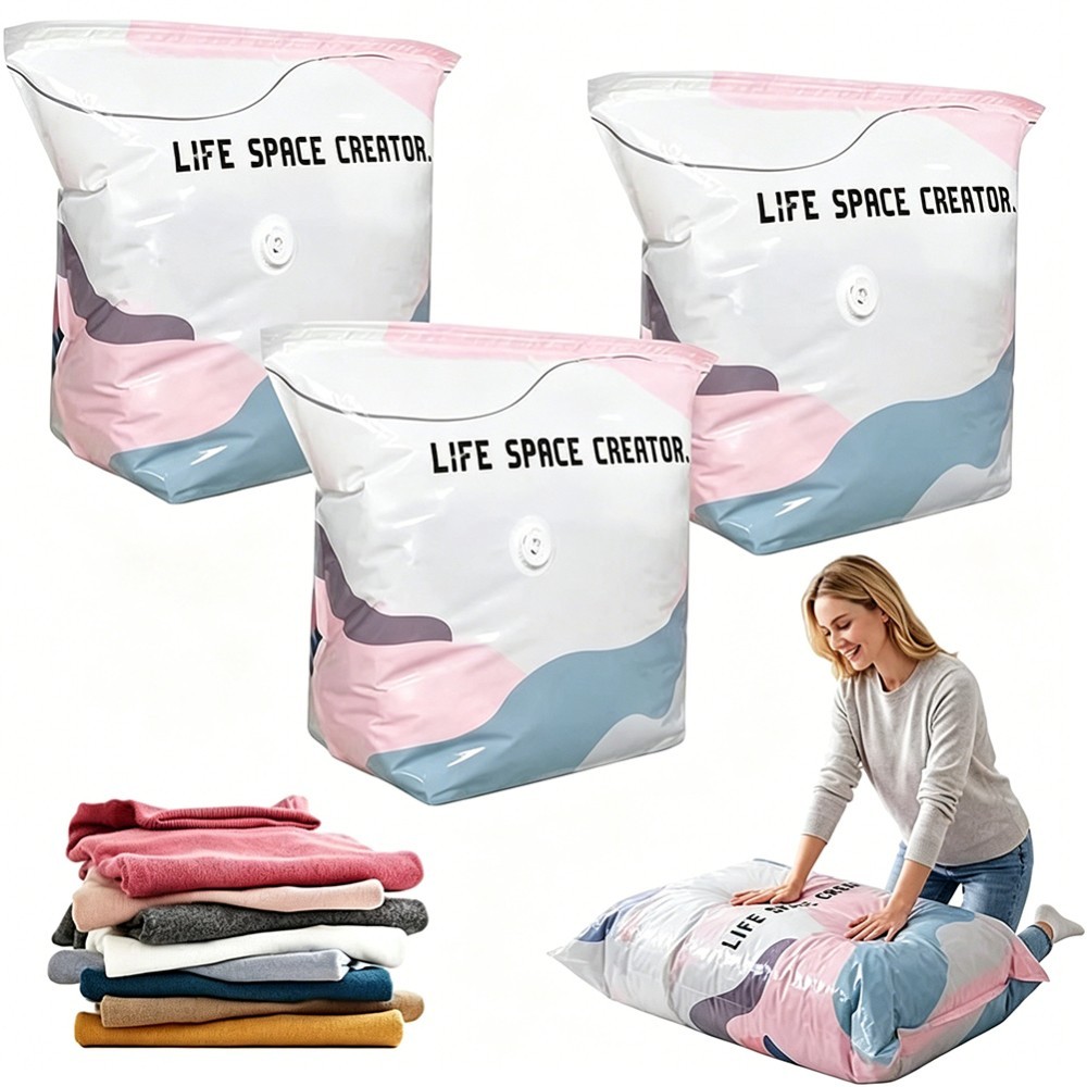No‑pump Vacuum Storage Bags – Press & Seal,Reusable Space Saving Compression Bag