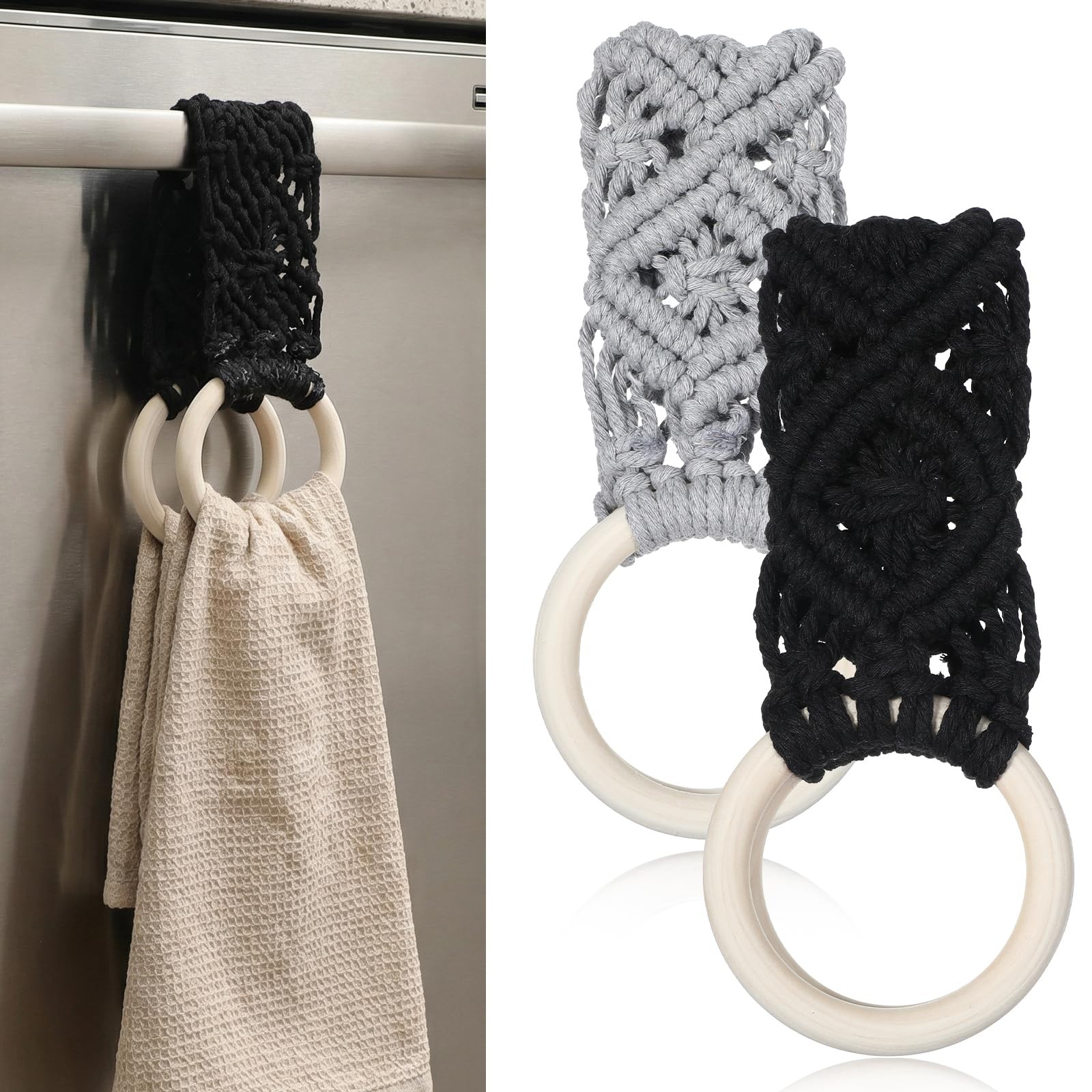 2 Pcs Kitchen Towel Holder, Handmade Crochet Hanging Towel Loop Ring for Hang…