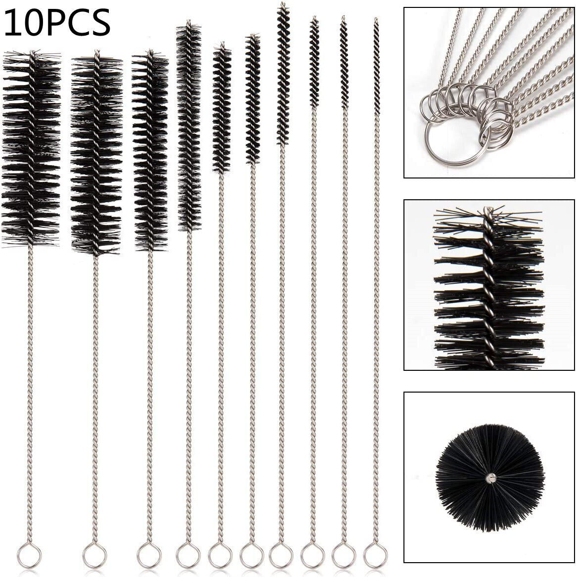 US Nylon Straw Brush Cleaner Bottle Tube Pipe Small Long Cleaning 10 PCS Set Kit