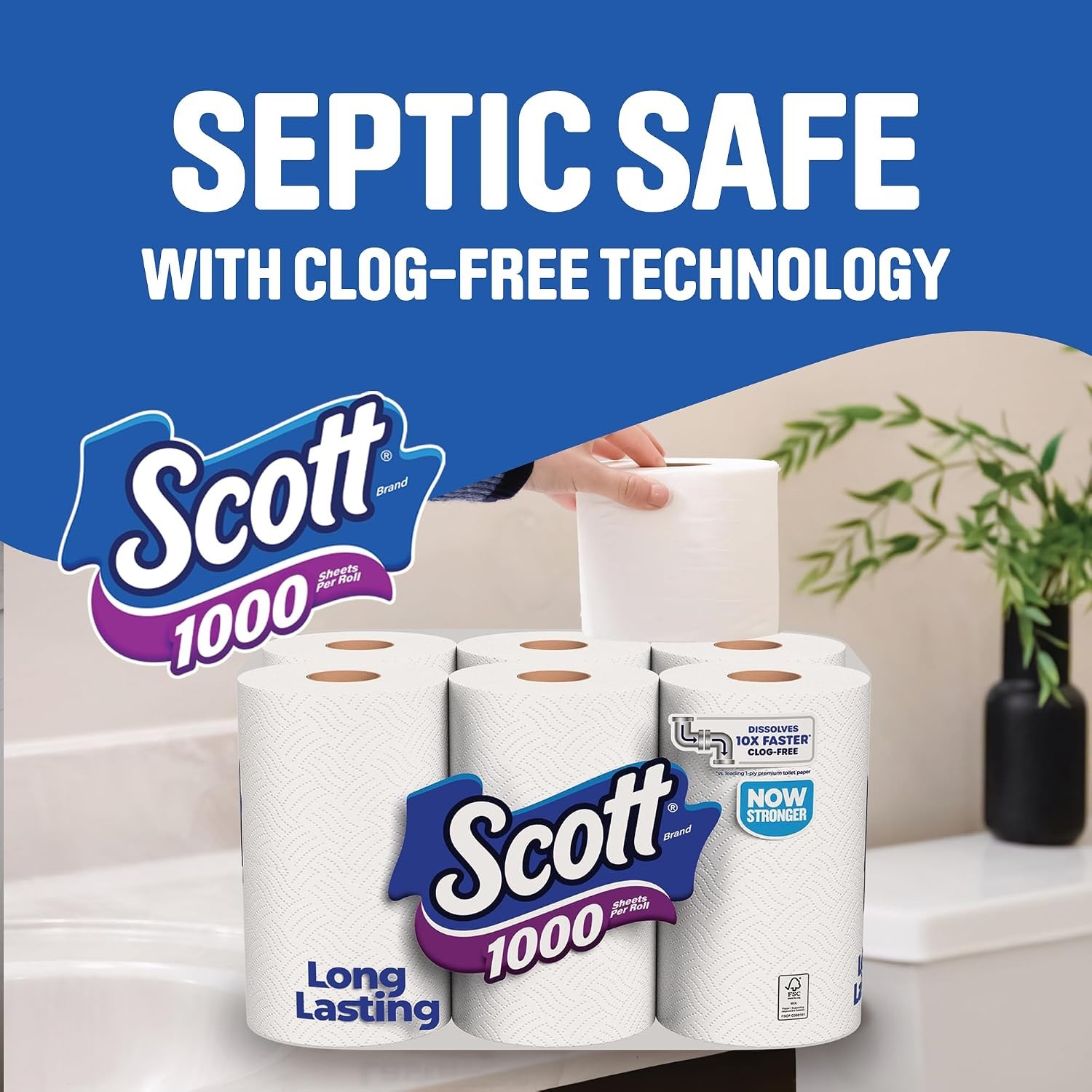 Septic Safe 1 Ply Toilet Tissue 1000 Sheets 8 Rolls Regular Size Toilet Paper