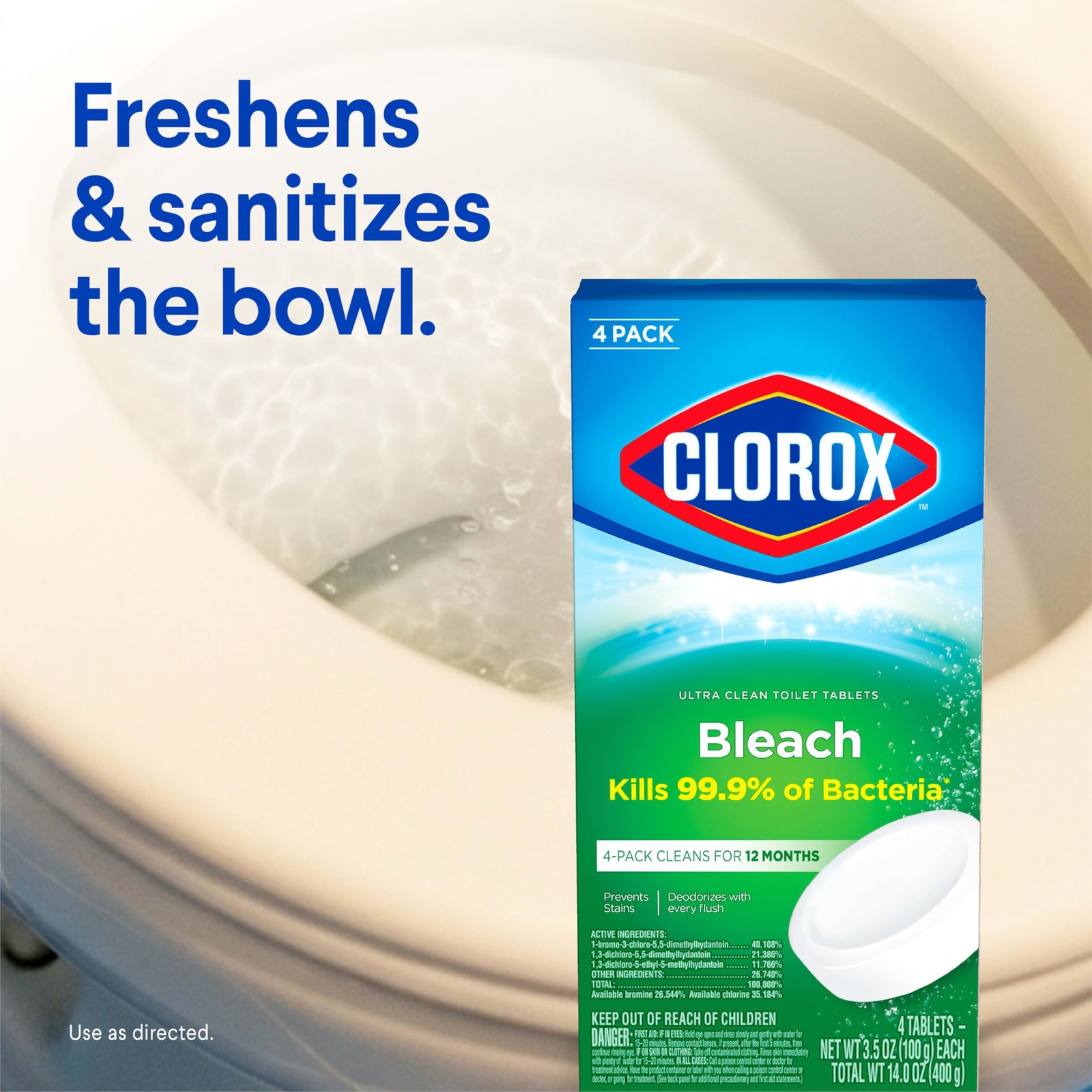 Clorox Ultra Clean Toilet Tablets Bleach 2 Count, 2 Count (Pack of 1), White