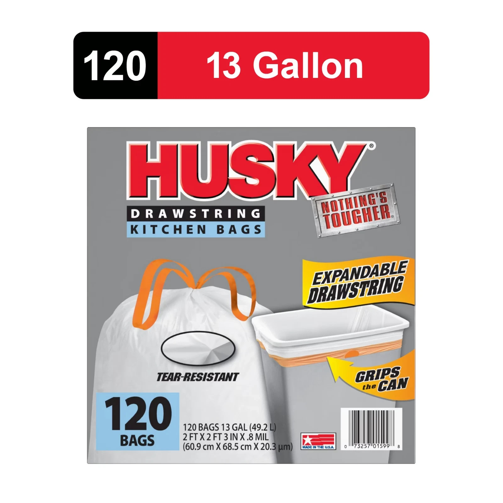 Husky 13 Gallon Tall Kitchen Drawstring Bags, 120 Bags