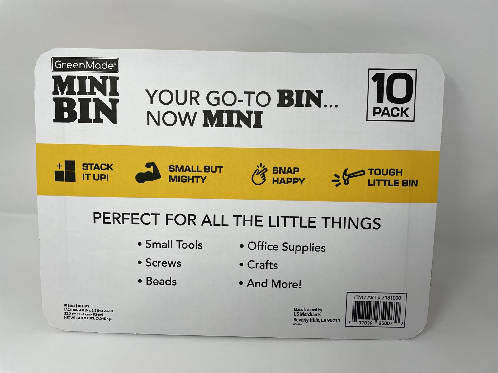 GreenMade MINI BINS 10-Pack Tiny Tote Stackable Storage Heavy Duty Utility Style