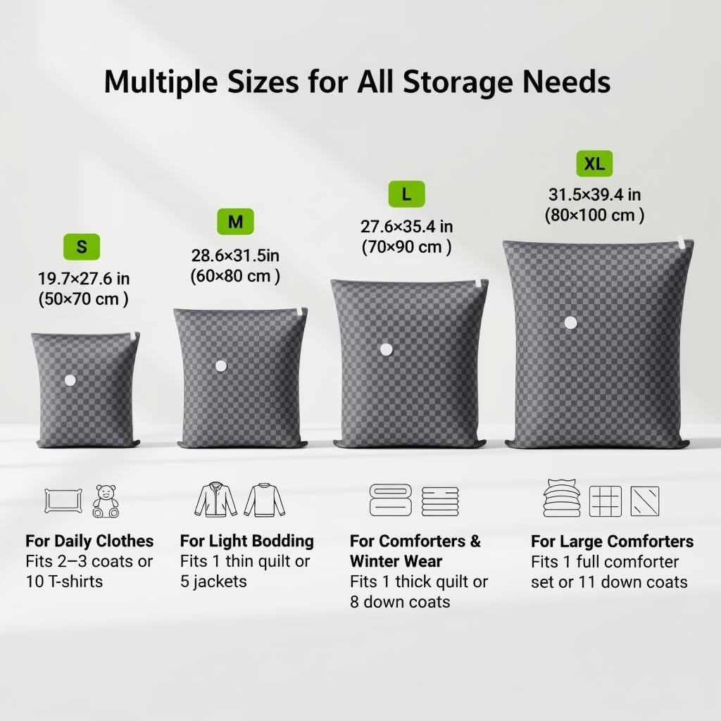 Wewemux 4 Pack Oxford Cloth Vacuum Storage Bags (S/M/L/XL) – Space Saver Vacu…