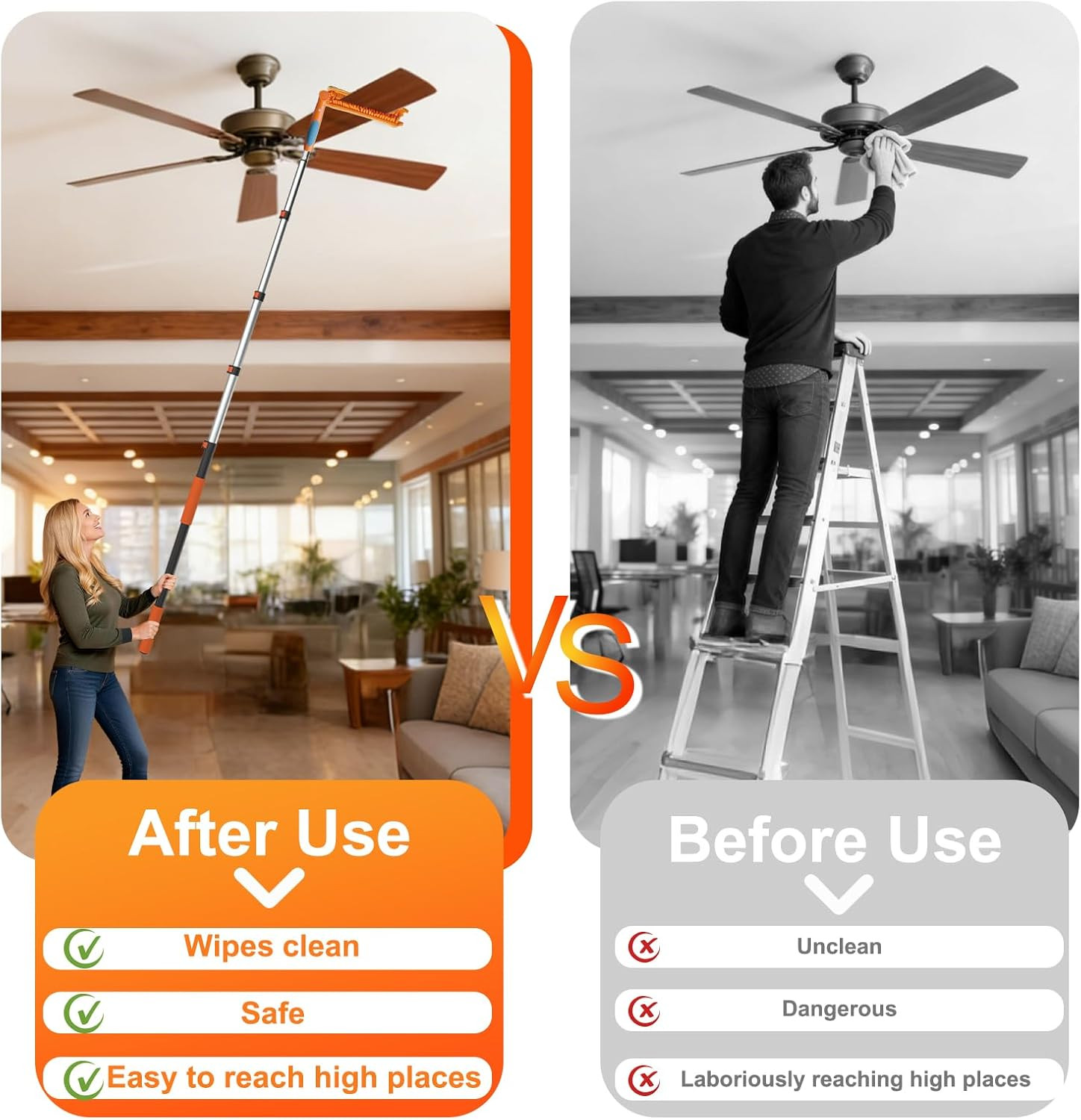 LAANPOLE 26FT Reach Ceiling Fan Cleaner Duster, Fan Blade Cleaner Kit with 5-20F