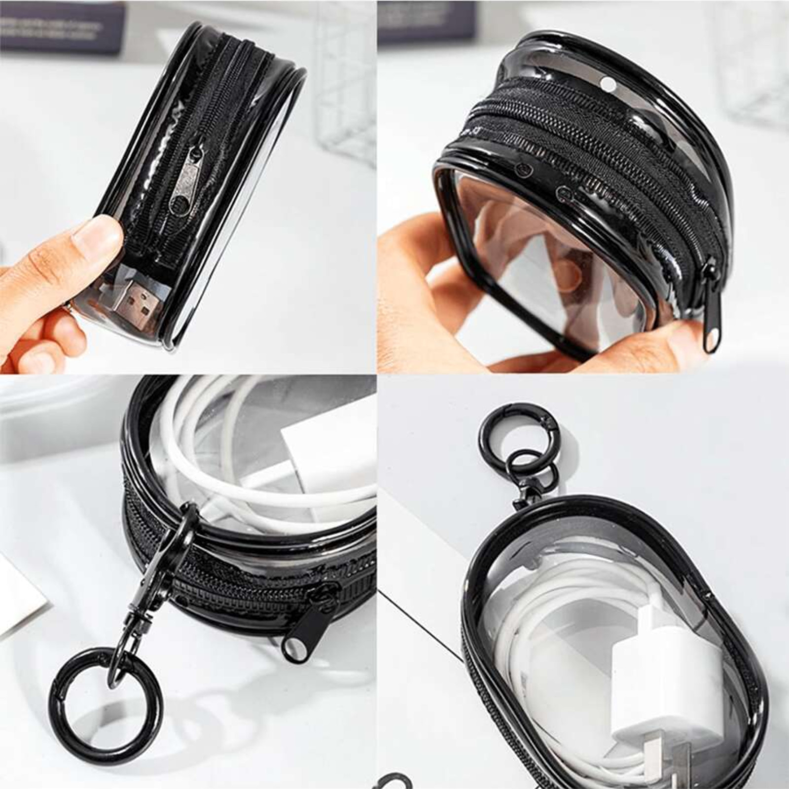 Travel Mini Pouch with Zipper & Keychain MultiUse Data Cable Makeup Storage Bag