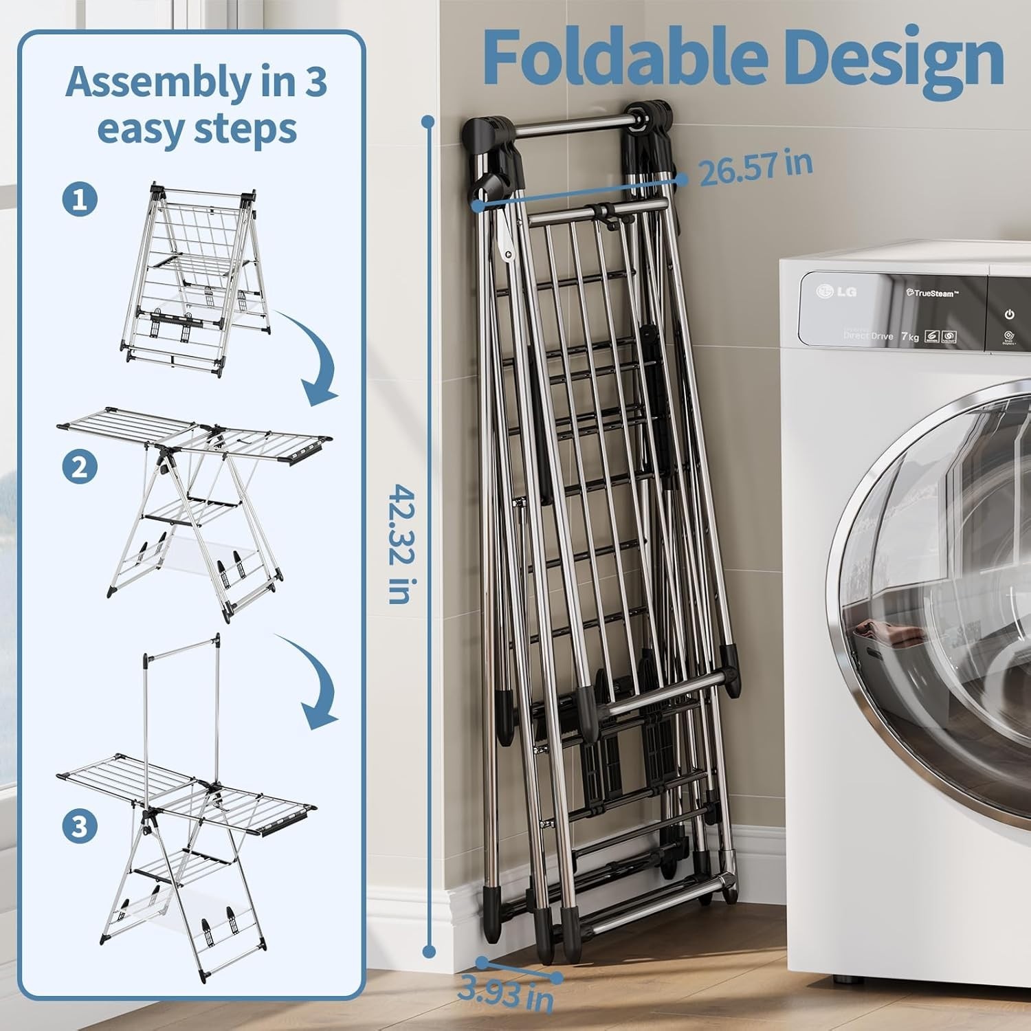 APEXCHASER Clothes Drying Rack with High Hanger, Foldable 3-Level Drying Rack