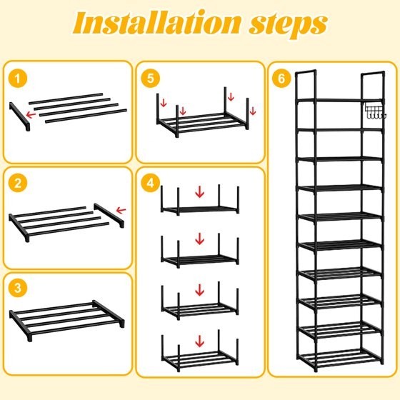 10 Tier Metal Shoes Rack, Stackable Shoe Organizer, Space-Saving Shoe Shelf Shoe