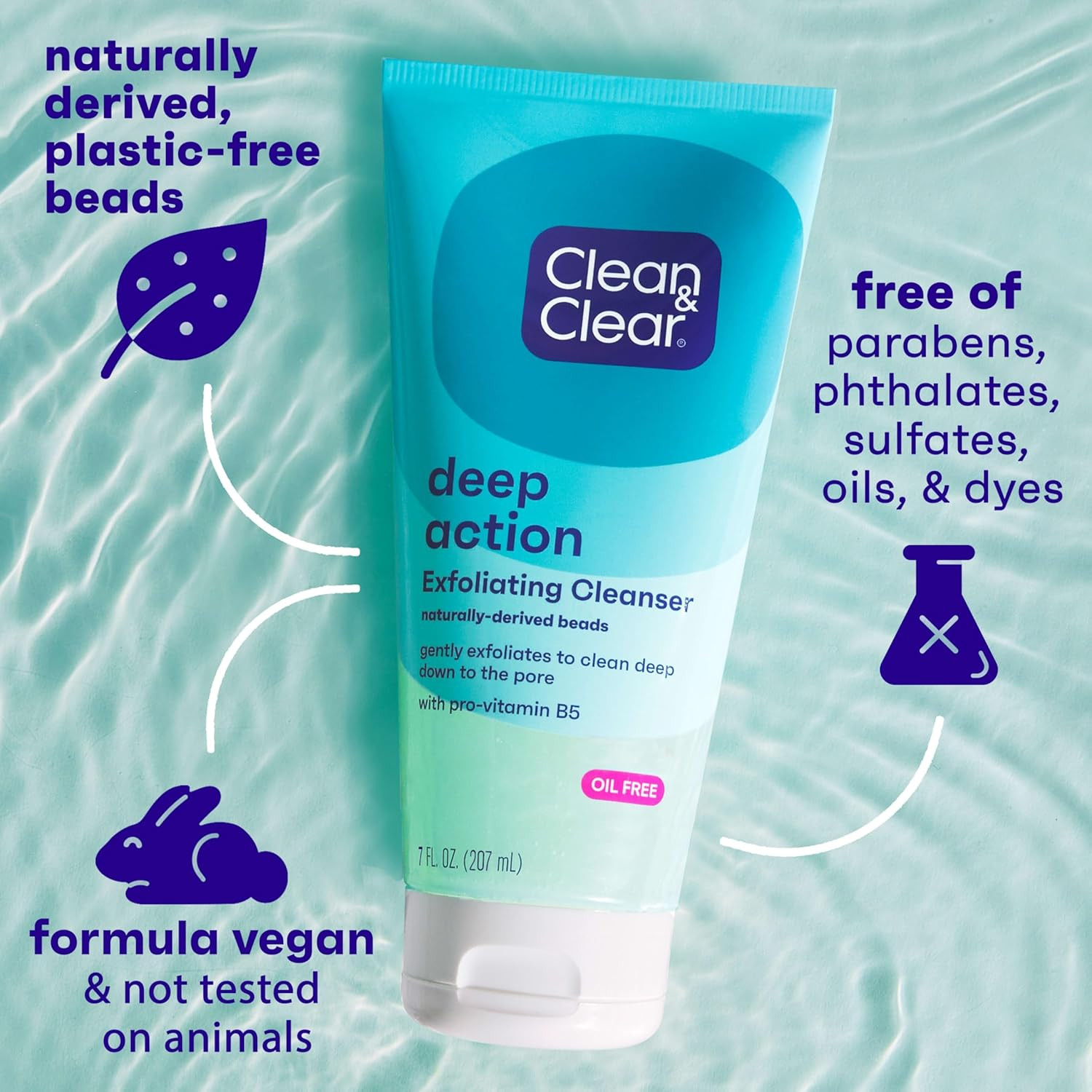 Deep Action Exfoliating Facial Cleanser, Scrub & Face Wash, Pro-Vitamin B5, Lact