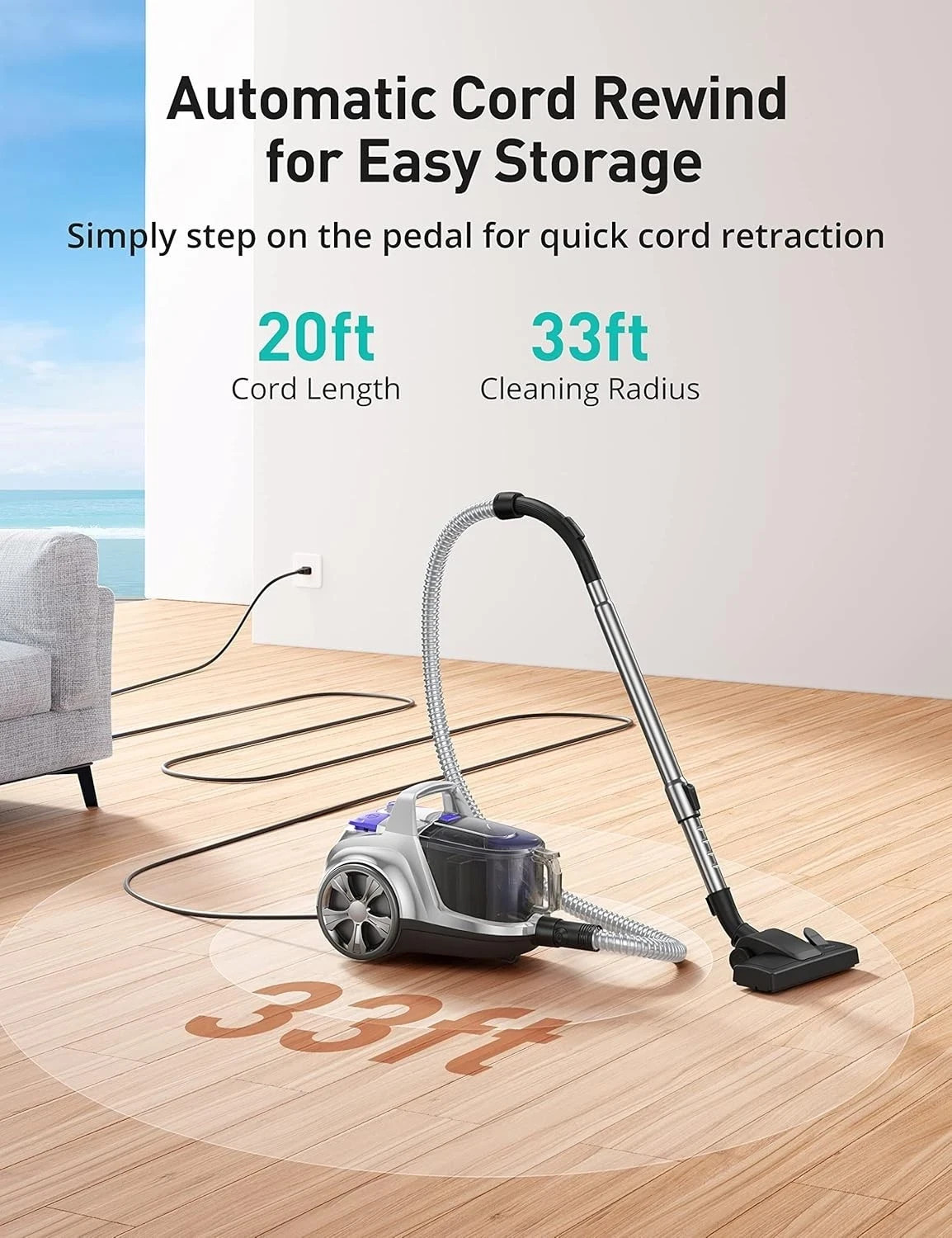 Canister Vacuum Cleaner, Aspiron Lightweight Bagless Vacuum Cleaner, 3.7QT H10