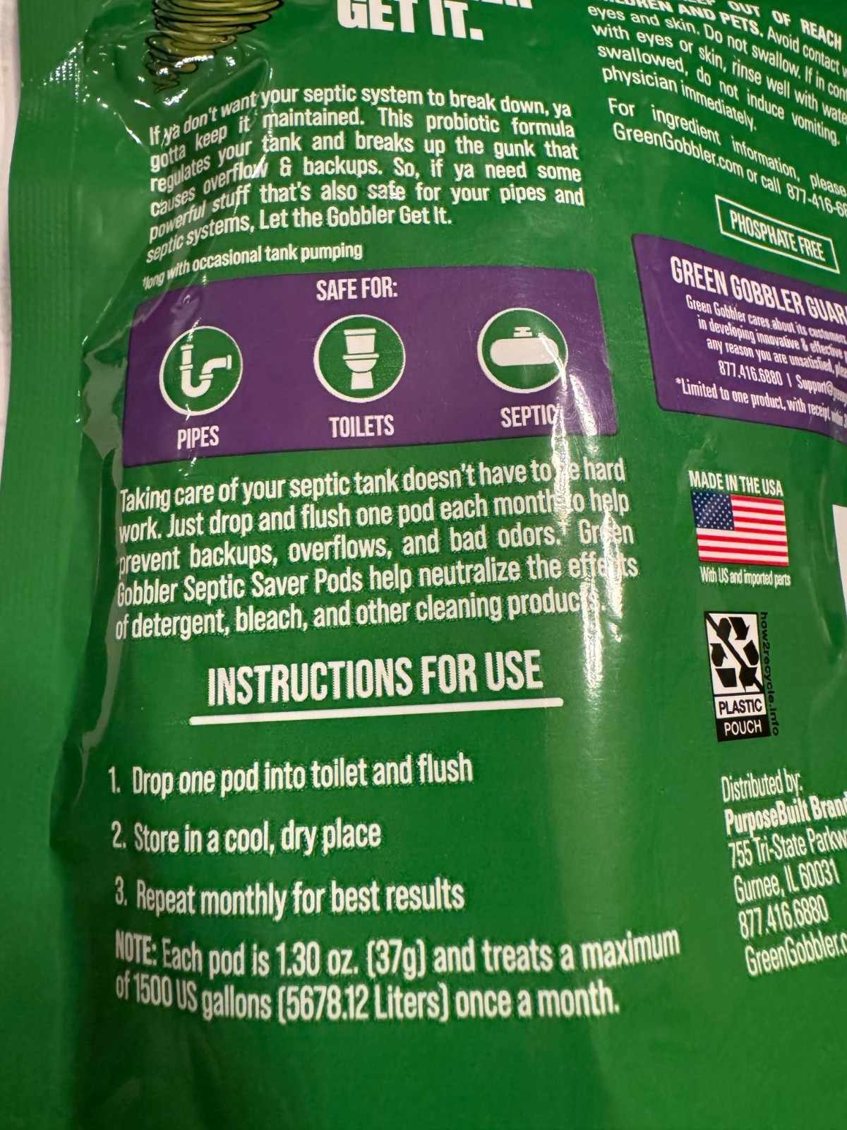 Green Gobbler Septic Saver Bacteria Enzyme Pacs 6 Month Tank Supply Easy NEW