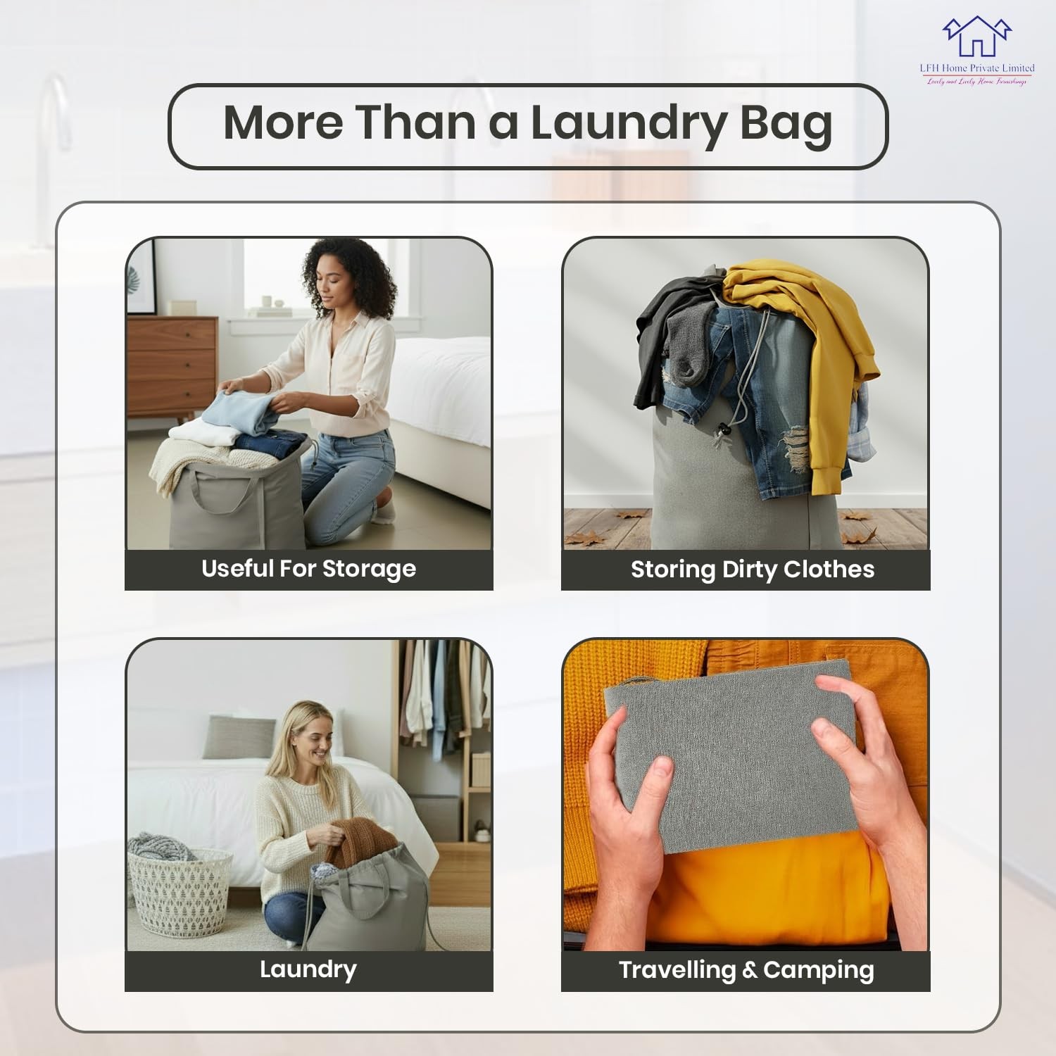 LFH Home Cotton Rich Canvas Extra Large Laundry Bag with 28”x40”, Grey