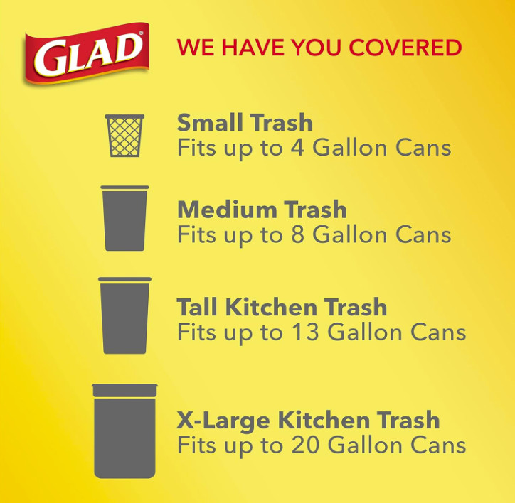 Glad Medium Drawstring Trash Bags with Clorox, 8 Gallon, Lemon Fresh Bleach 80CT