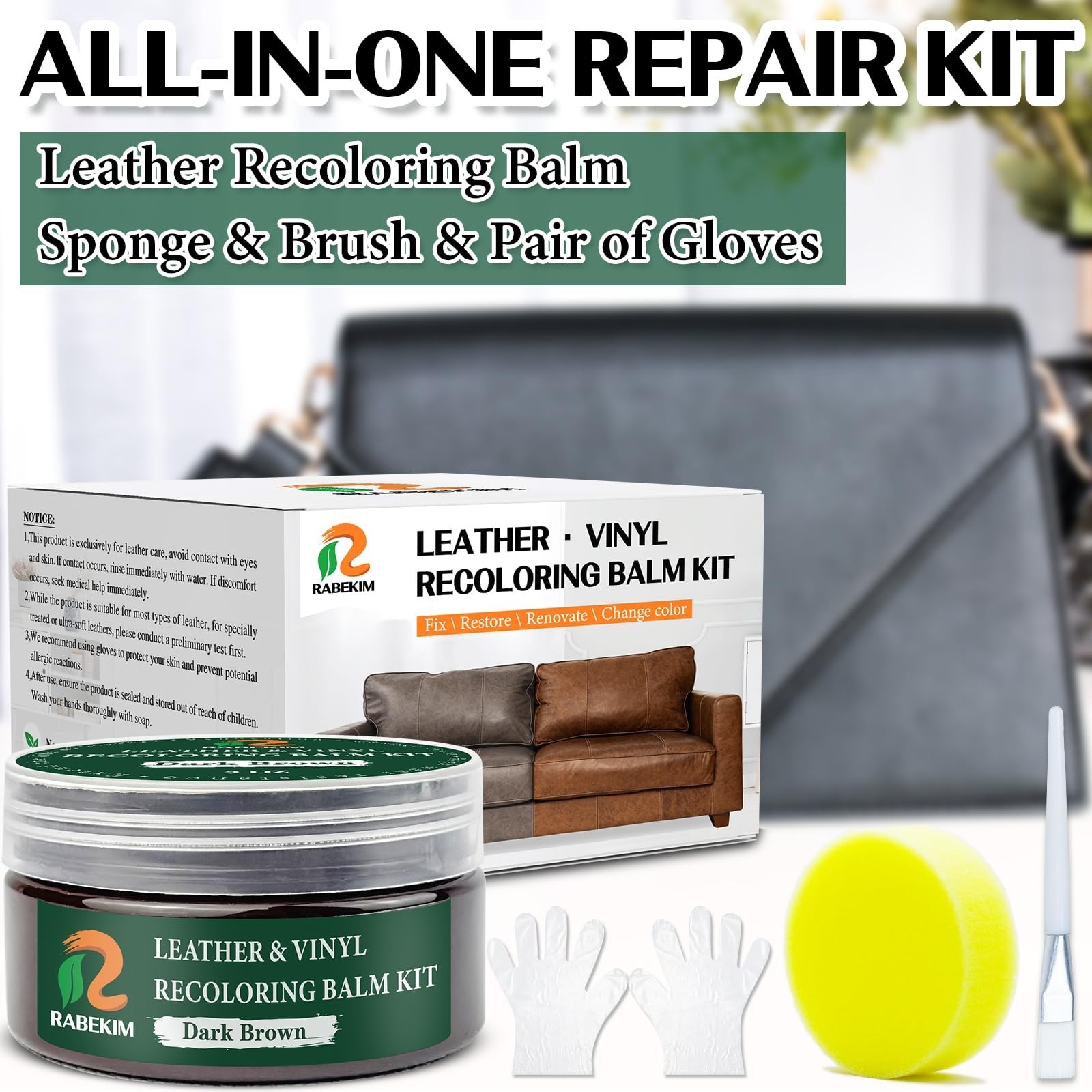 Dark Brown Leather Repair Kit, Leather Recoloring Balm – Restore & Repair