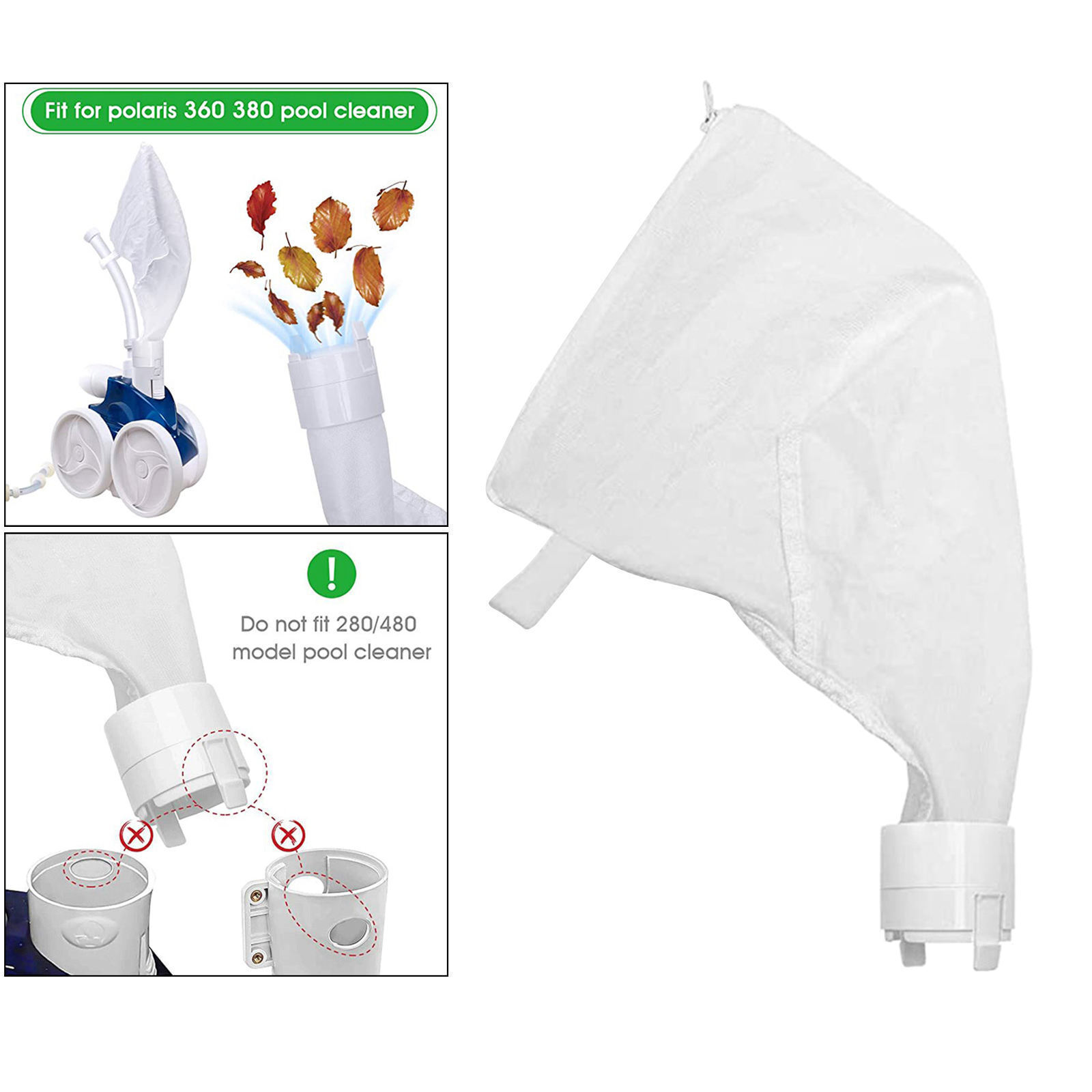 2x Pool Cleaner Bags Purpose Filter Bag for Polaris 360 380 Part Cleaner Zipper
