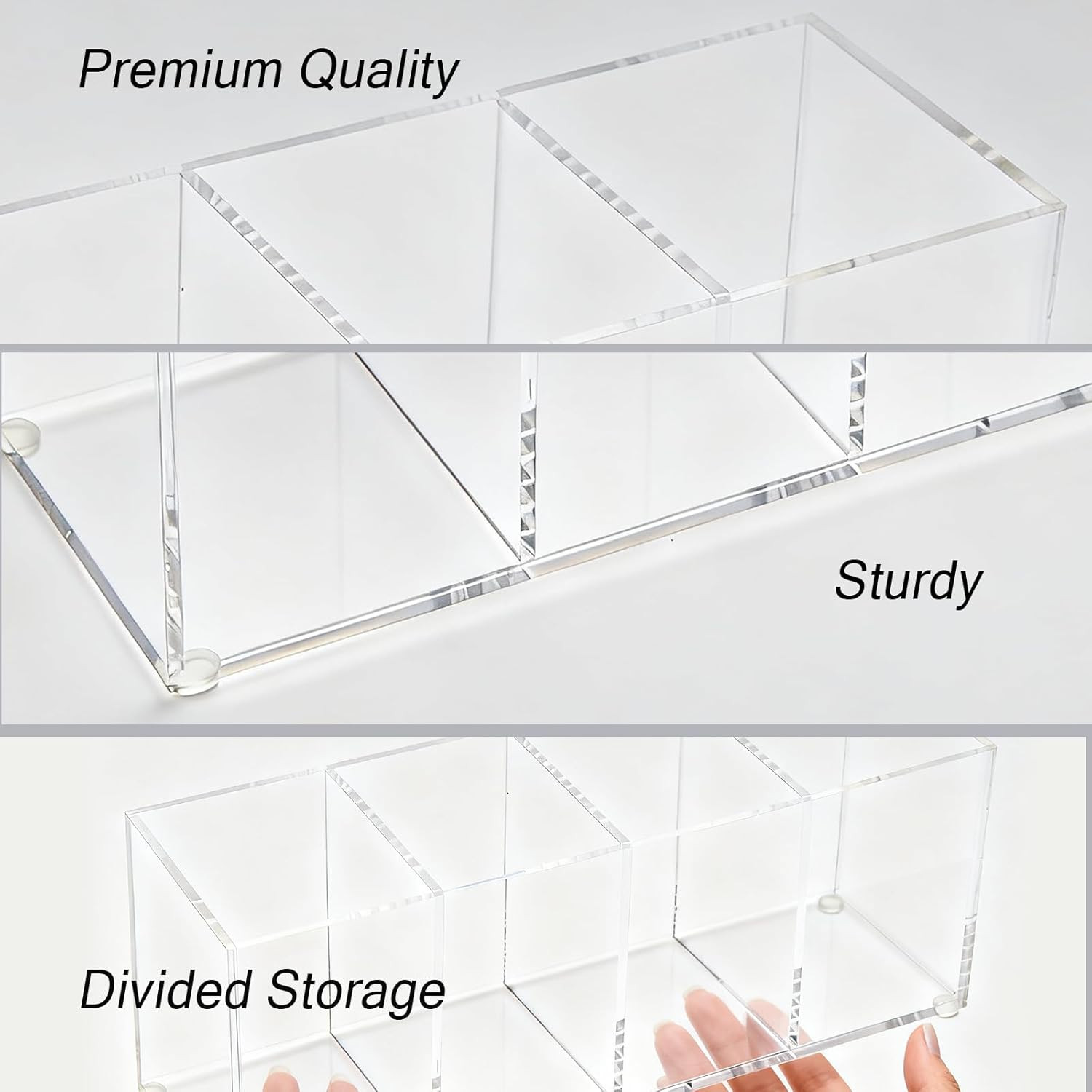 Clear Acrylic 4-Compartment Organizer Box, Small (7.9″ × 2.7″ × 3.5″) – Handcraf