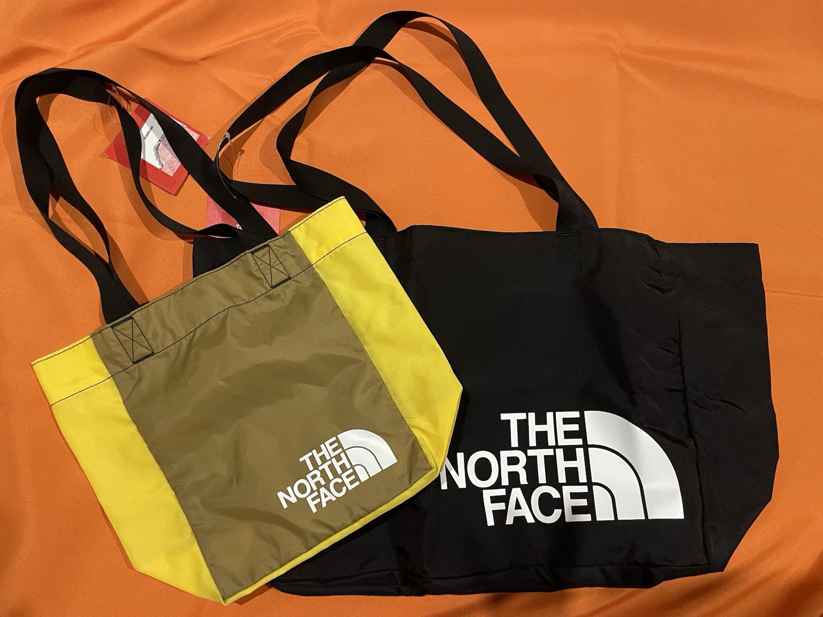 The North Face EWC Large Nylon Foldable Tote Bags and Small Black Yellow Olive