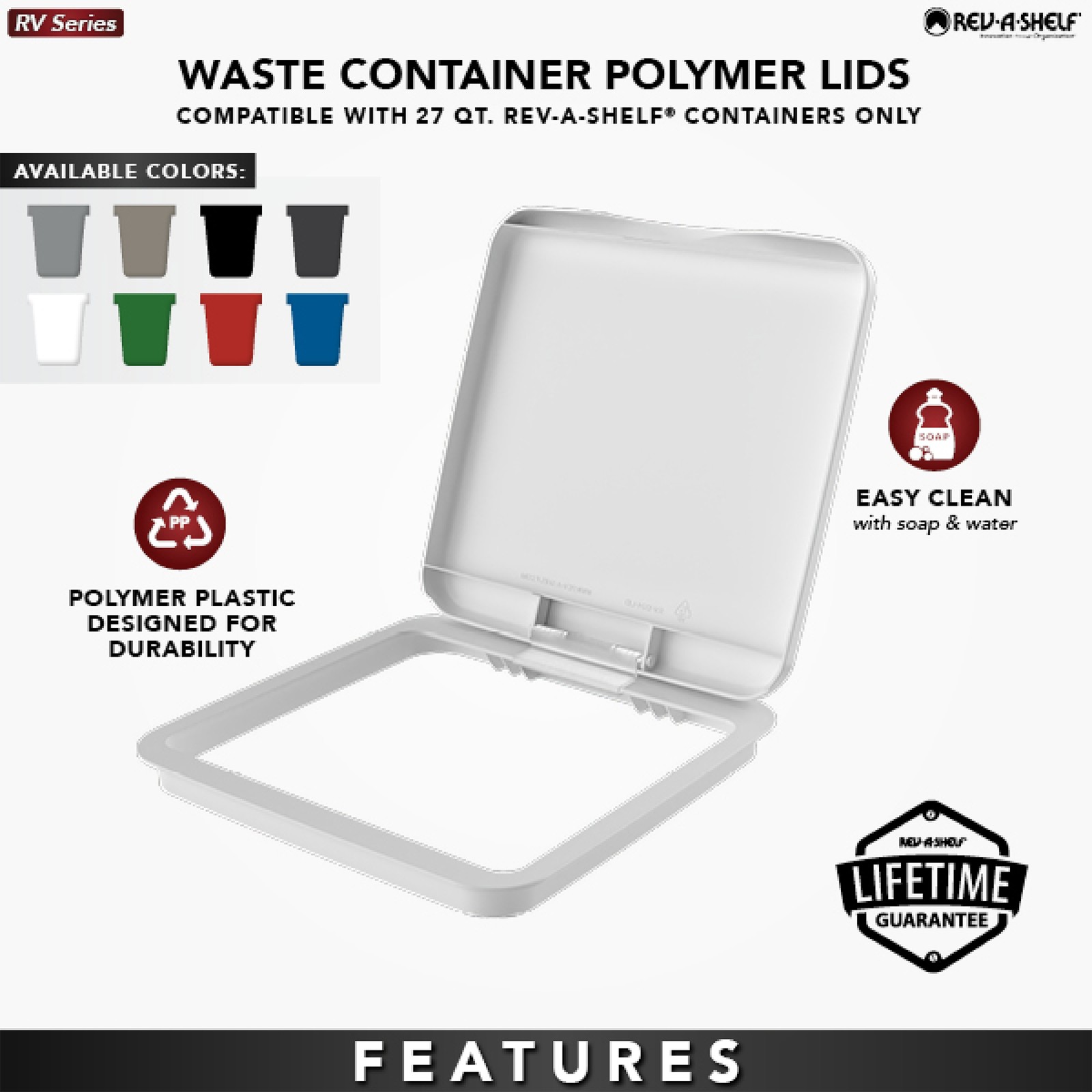 Rev-A-Shelf 27 qt. Trash Can Replacement Lid, Orion Gray, RV-1024-LID-13-1