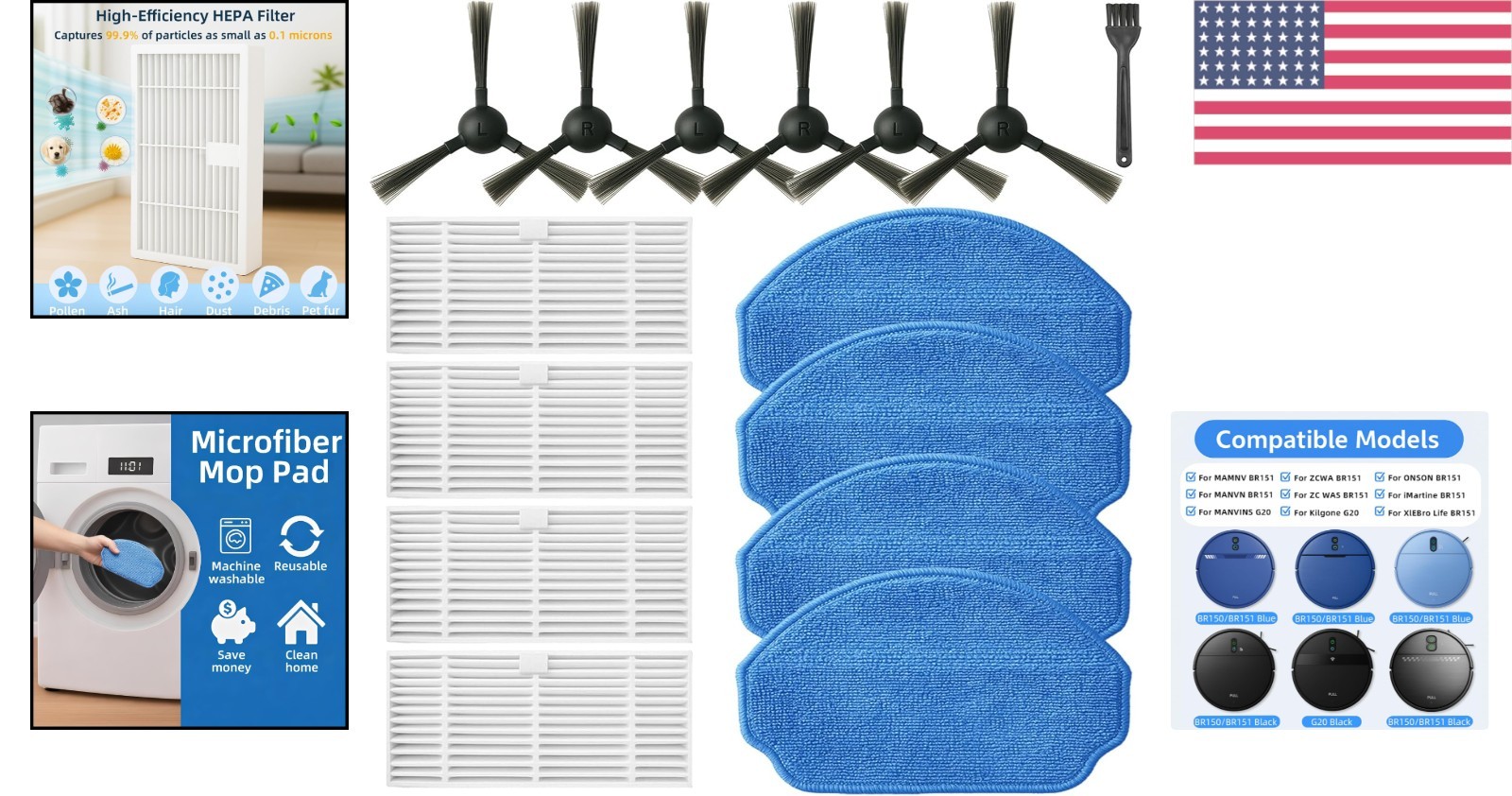 High-Quality Accessories for MAMNV BR151 Robot Vacuum – Brushes, Filters & Pads