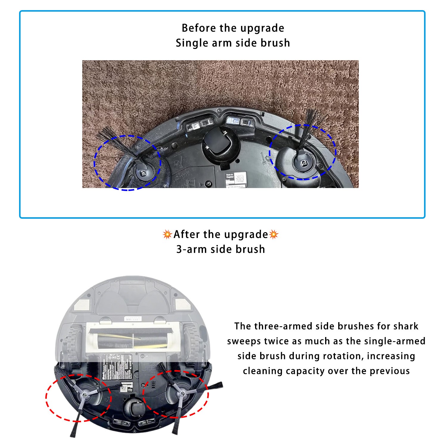 8 pack 3-Arm Side Brushe for Shark Robot Vacuum RV26102EUS UR2820YEUS, UR2850YS
