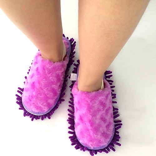 Washable Detachable Chenille Mop Slippers, Floor-Cleaning 5.5-8.5 Purple