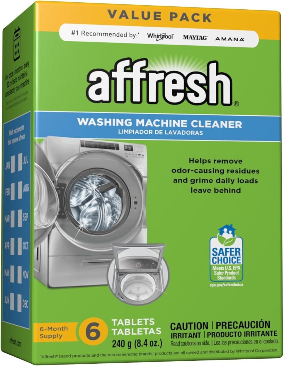 Affresh Washing Machine Cleaner 6 Tablets 6-Month Supply Pack of 1 USA