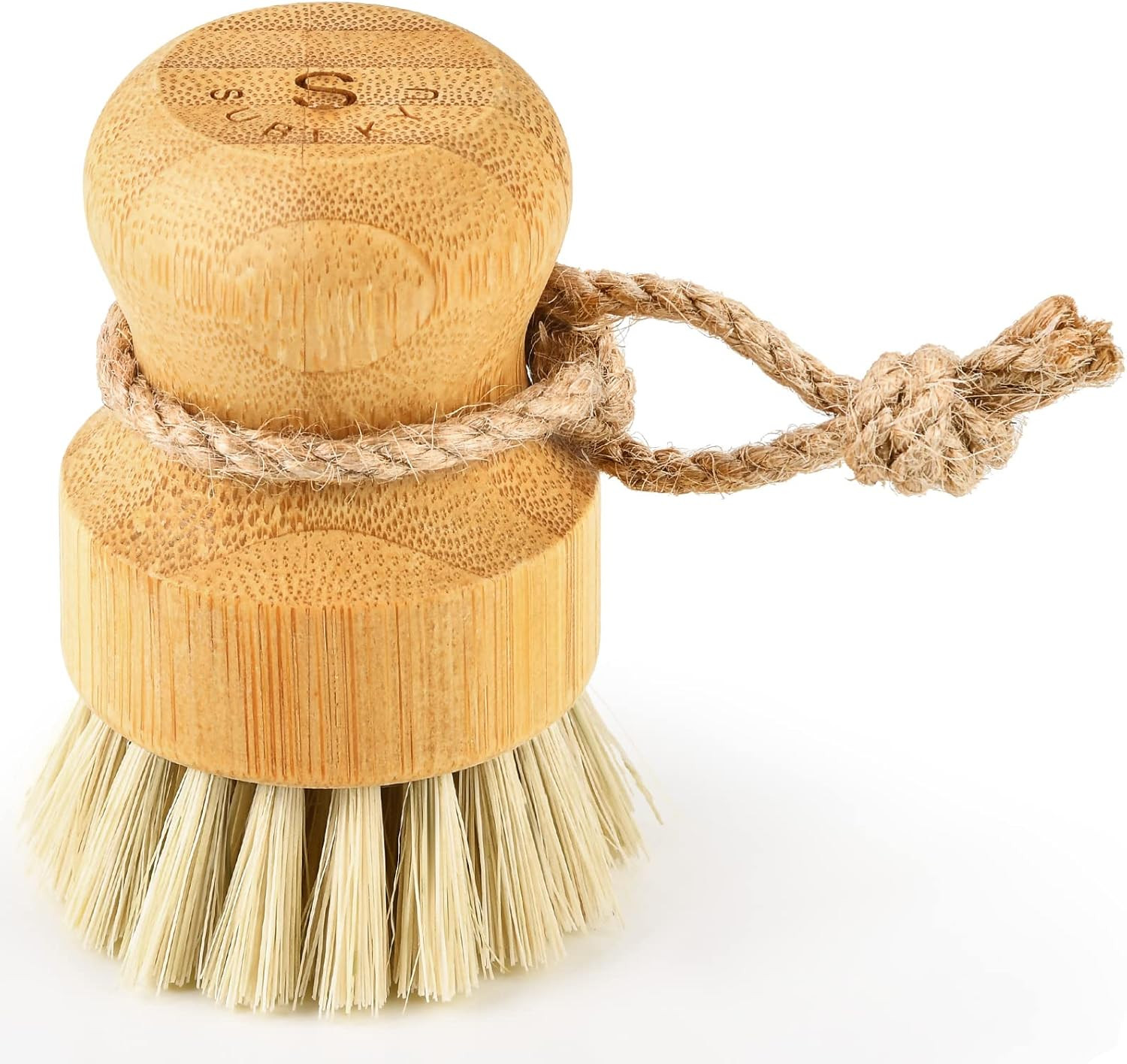 Bamboo Sisal Bristle Dish Scrub Brush Kitchen Cast Iron Pan Cleaner 1 Pack