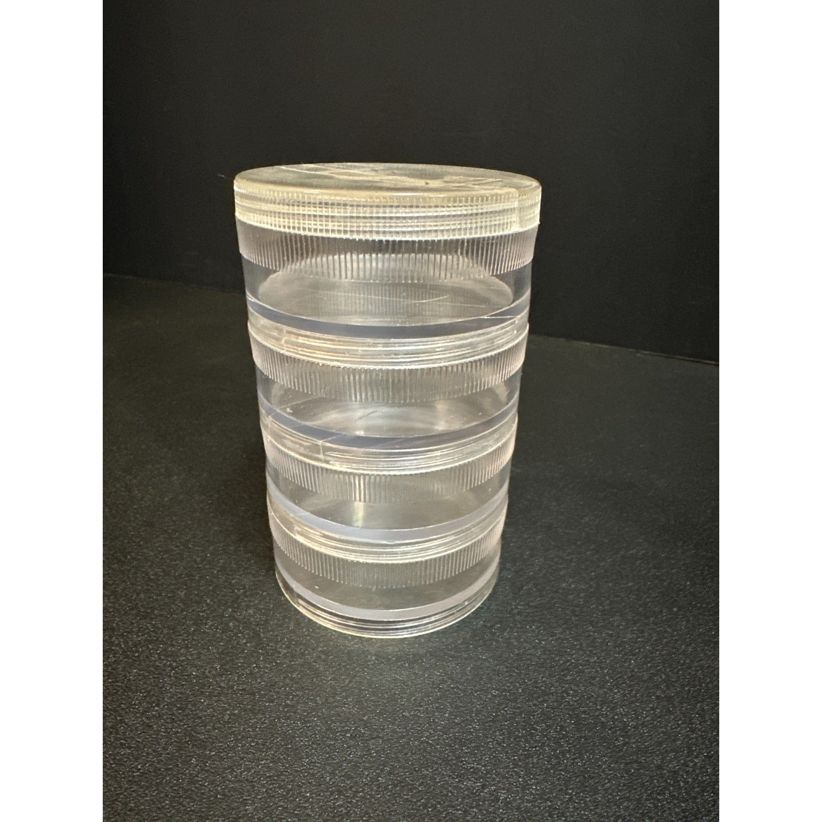 Vintage Clear Plastic Stackable Storage Container – 4 Tier Screw-Lid ~4.25″ Tall