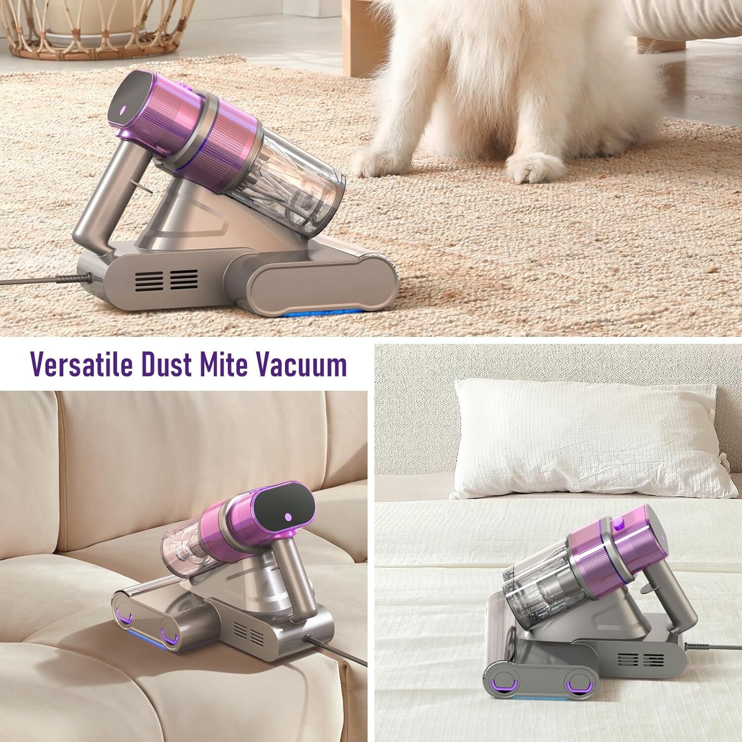 Mattress Vacuum Cleaner with Dust Sensor, 500W 16Kpa Bed Vacuum Cleaner with …
