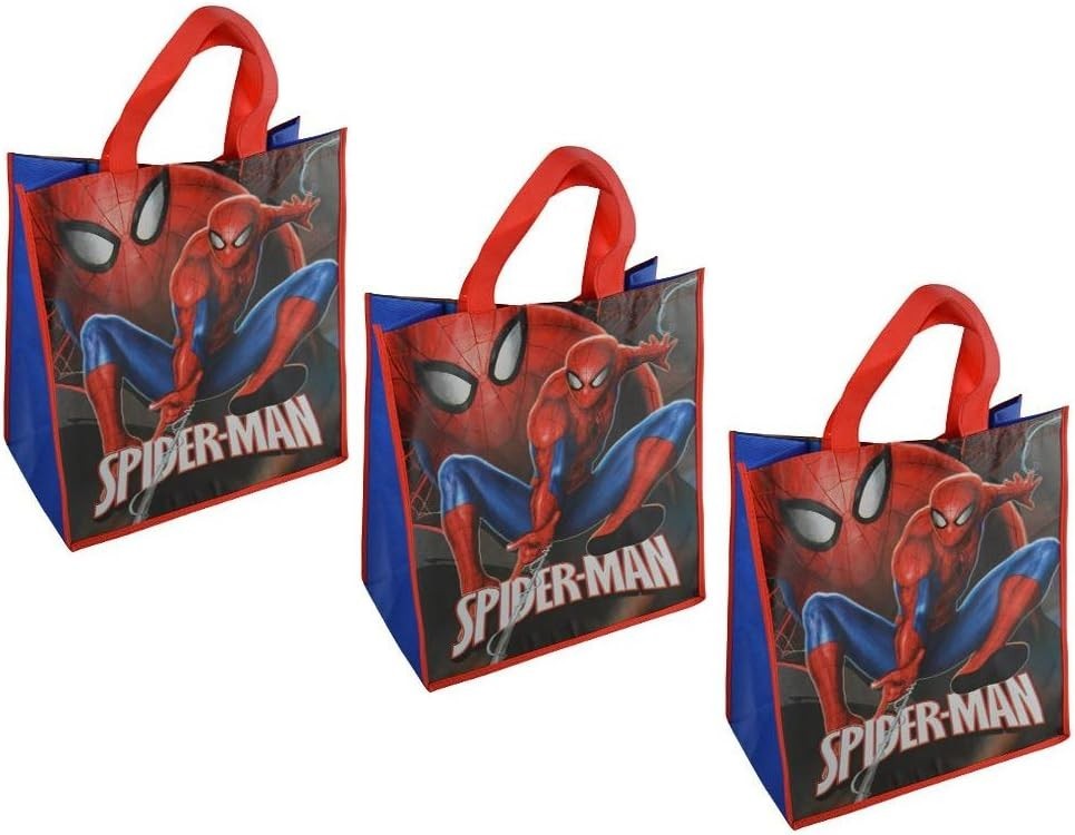 Disney Marvel Spider-Man 3 pcs Large 15 inch Reusable Shopping Tote or Gift Bag