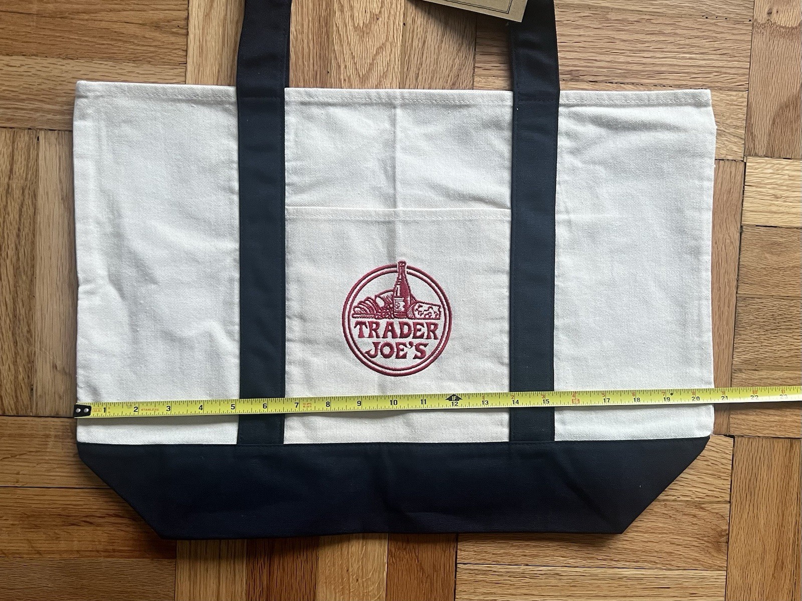 TRADER JOE’S ICONIC REUSABLE CANVAS NAVY BLUE TOTE BAG, HEAVY DUTY,NEW WITH TAGS
